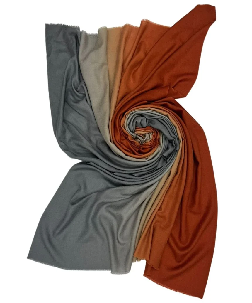 Ombre Pashmina Cashmere Shawl in Stale Grey and Rust Brown