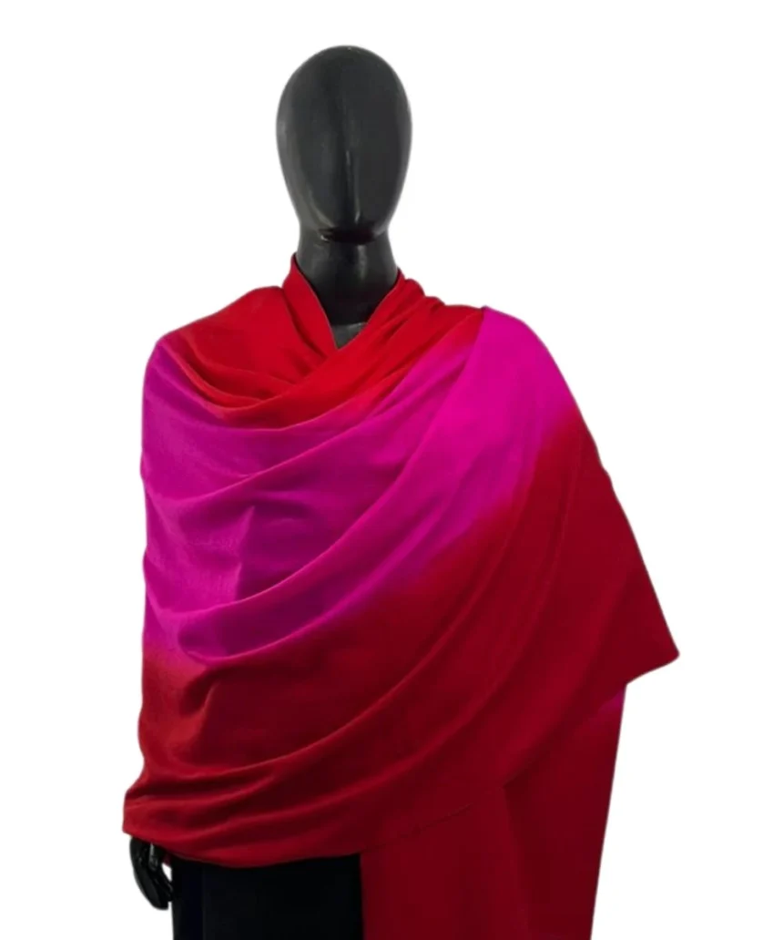 Ombre Pashmina Cashmere Shawl in Cherry Red and Fuchsia Pink
