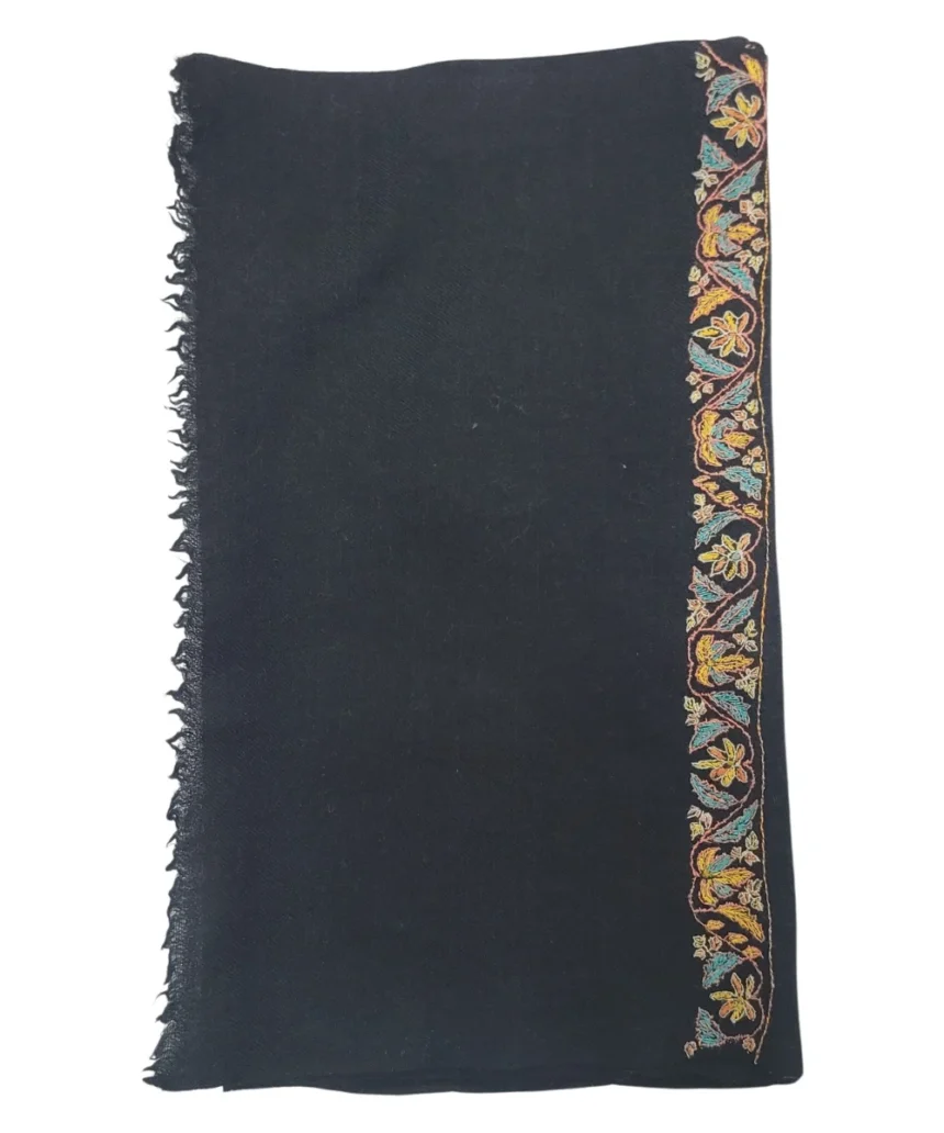Black Pashmina Cashmere Scarf With Hashidar Hand Embroidery