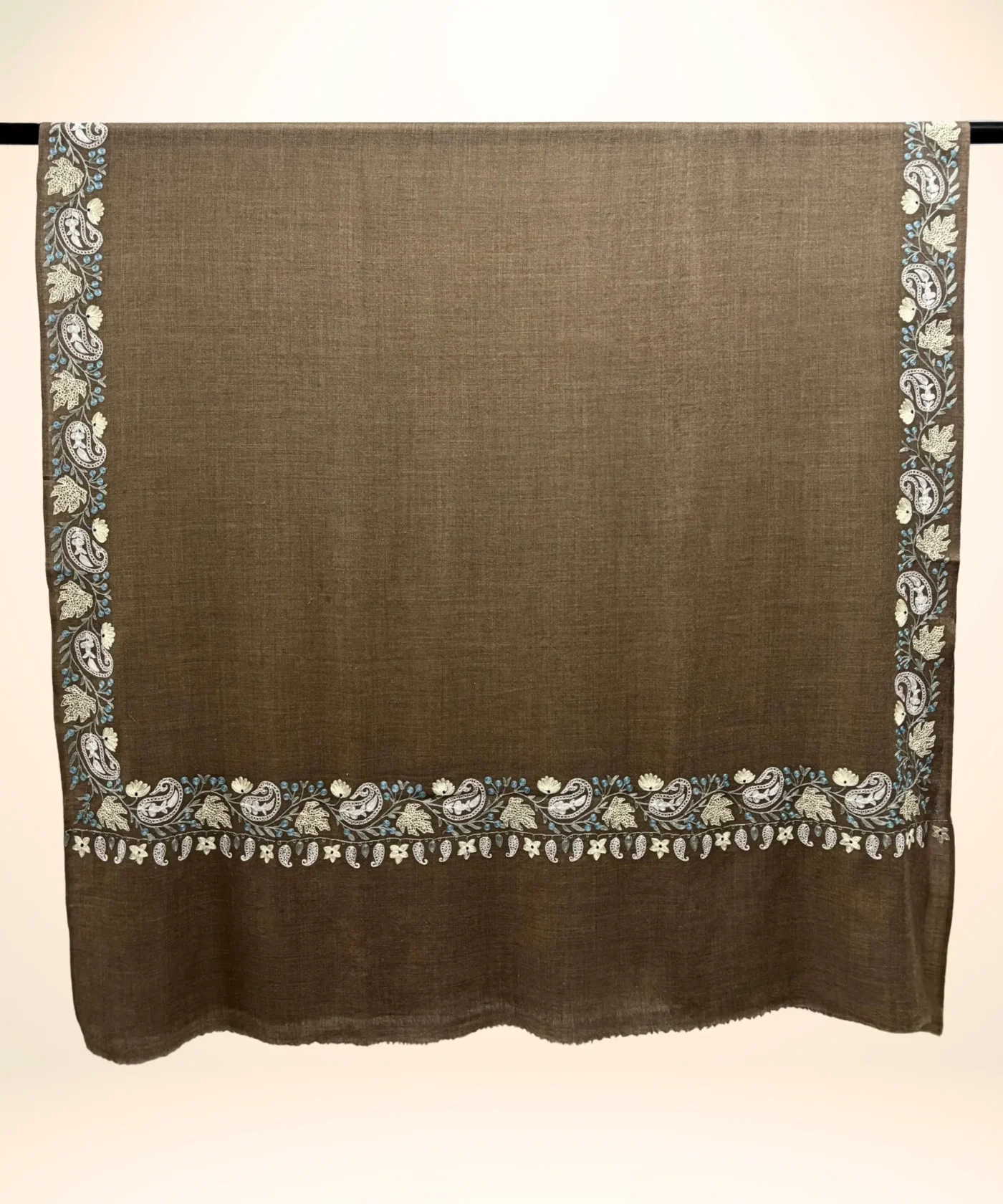 Beige Pashmina Cashmere Shawl With Aari Hand Embroidery - Image 2