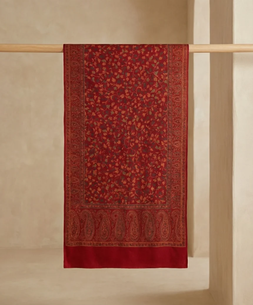 Men’s Red Pashmina Cashmere Shawl With Kani Weave