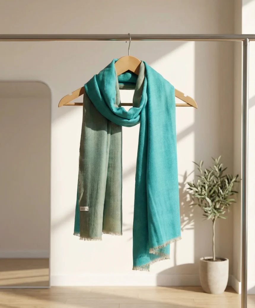 Reversible Turquoise and Grey Zari  Pashmina Cashmere Stole