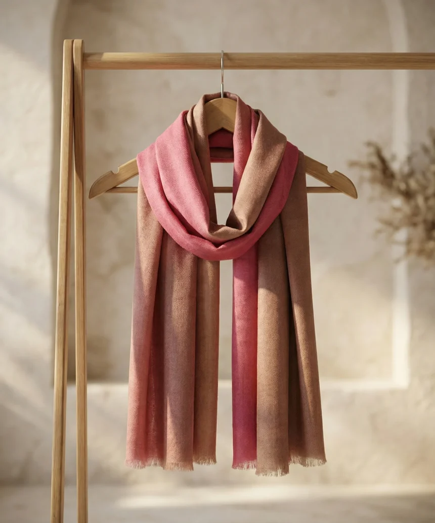 Reversible Maroon and Beige Zari  Pashmina Cashmere Stole