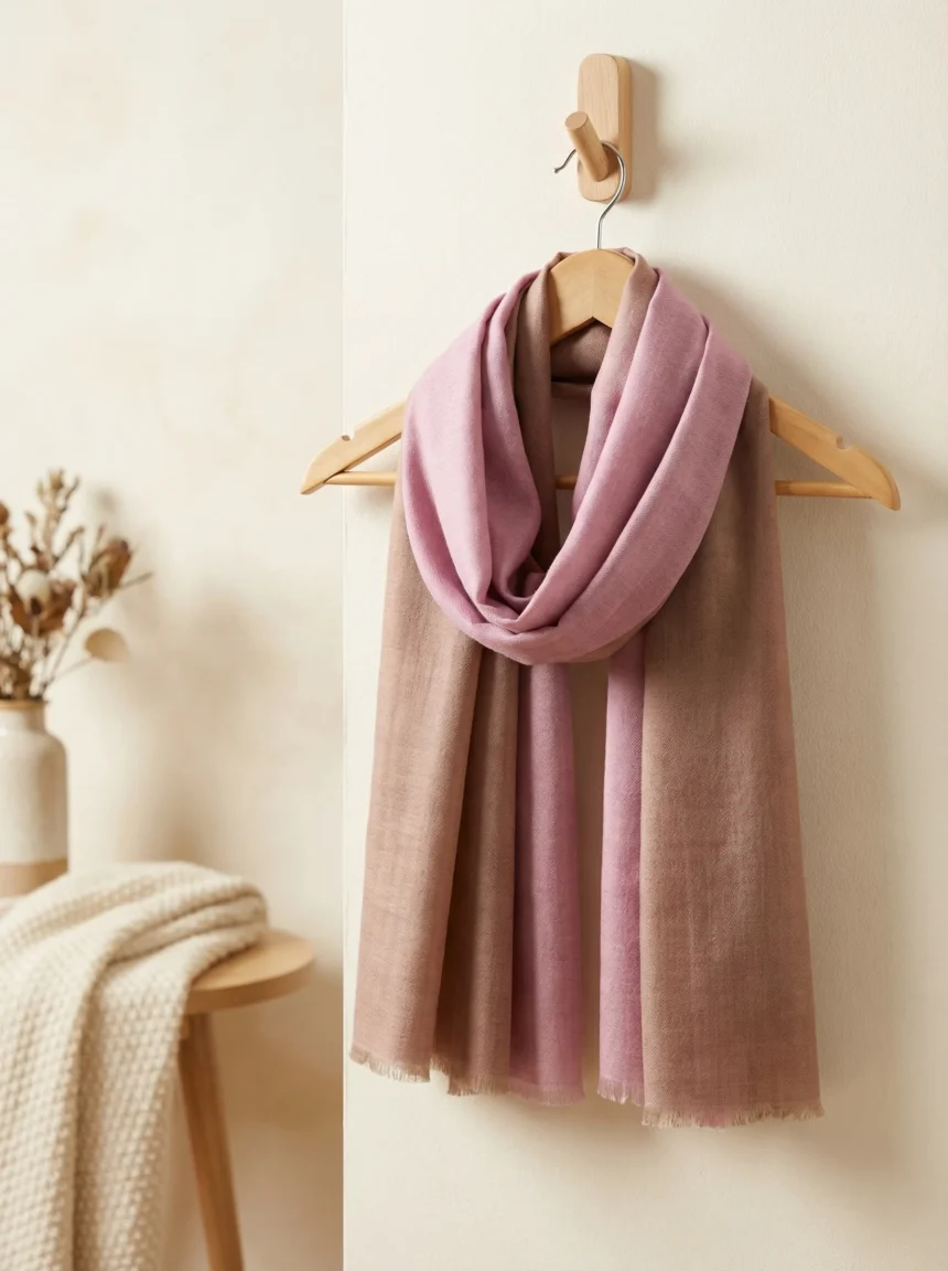 Reversible Pink and Beige Zari  Pashmina Cashmere Stole