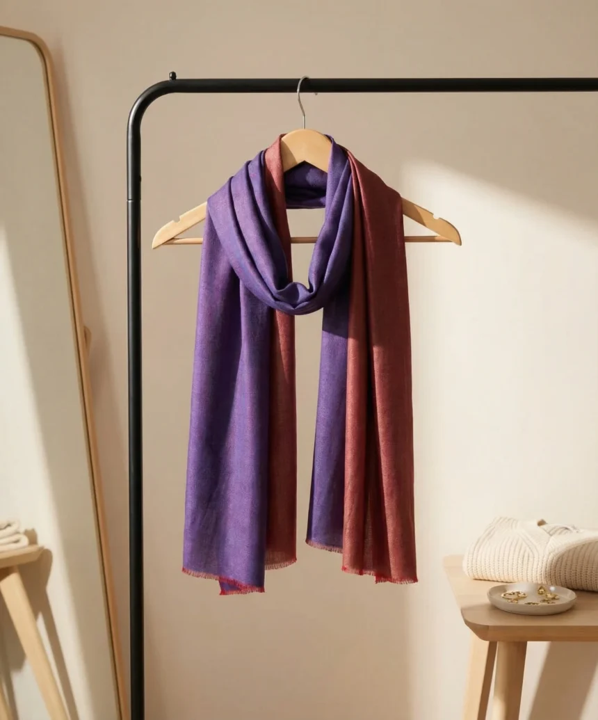 Reversible Aubergine and Pink Zari  Pashmina Cashmere Stole