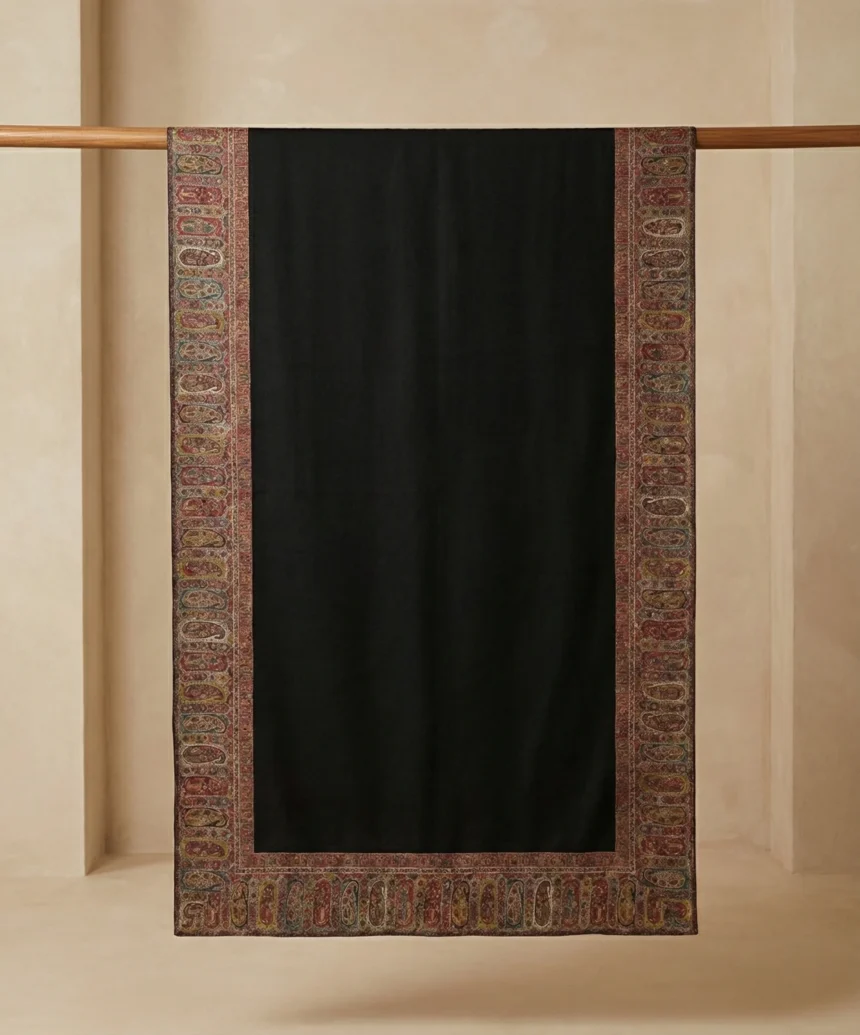 Black Men’s Pashmina Cashmere Shawl With Kani Embroidery