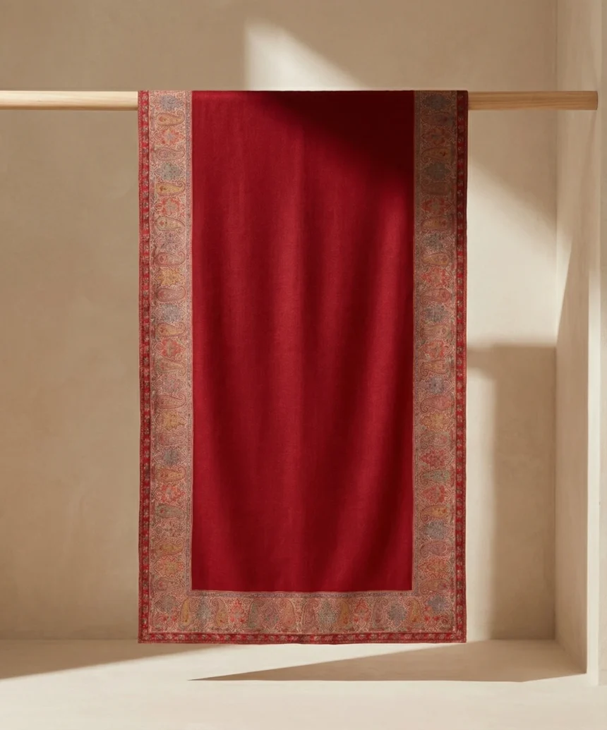 Red Men’s Pashmina Cashmere Shawl With Kani Embroidery