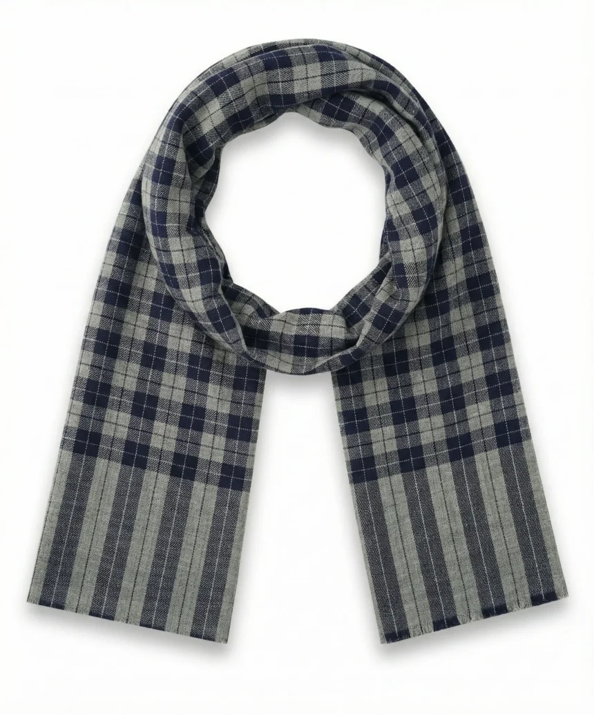 Blue and Grey Tartan Checks Pashmina Cashmere Scarf