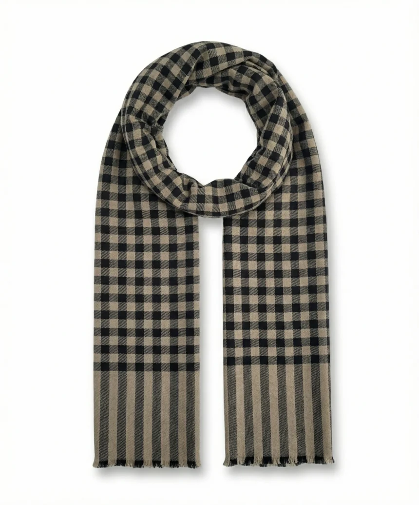 Black and Beige Tartan Checks Pashmina Cashmere Scarf