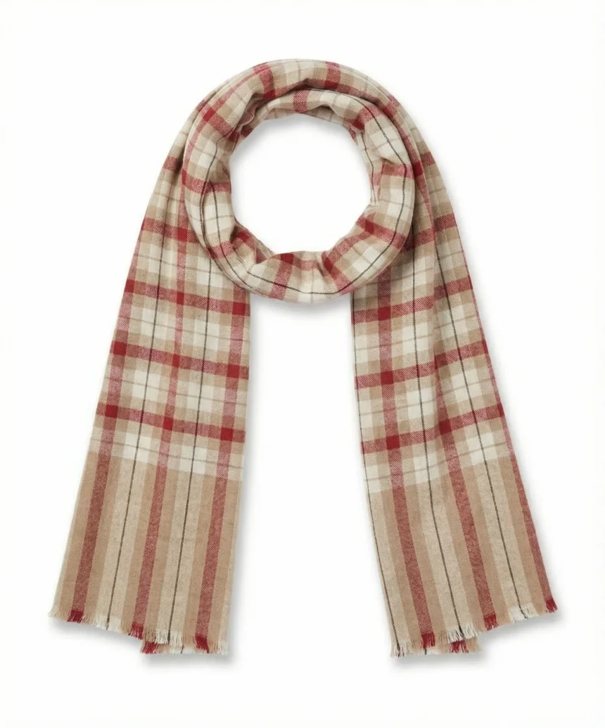 White and Red Tartan Checks Pashmina Cashmere Scarf