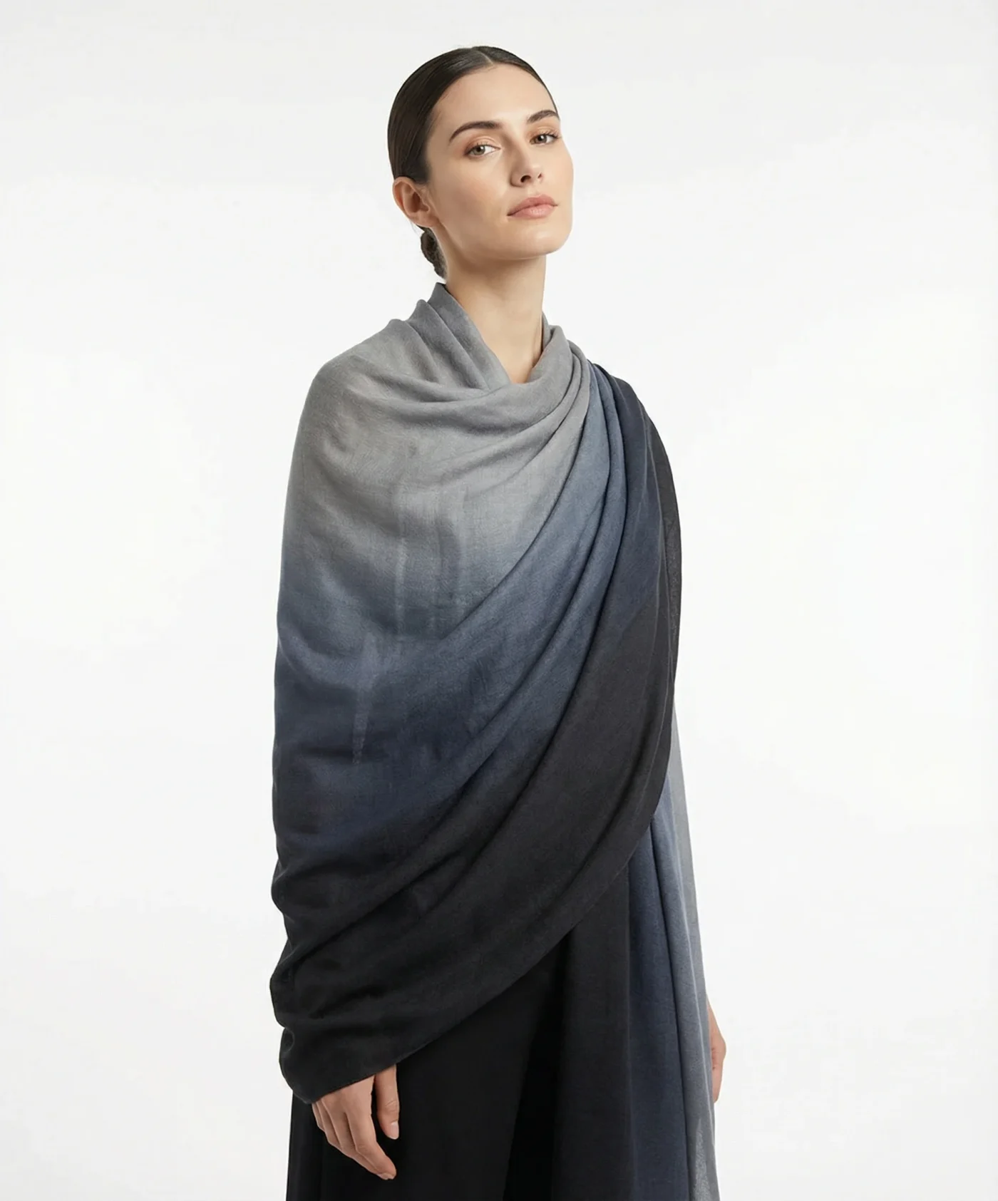 Ombre Pashmina Cashmere Shawl in Gainsboro Grey and Black - Image 4