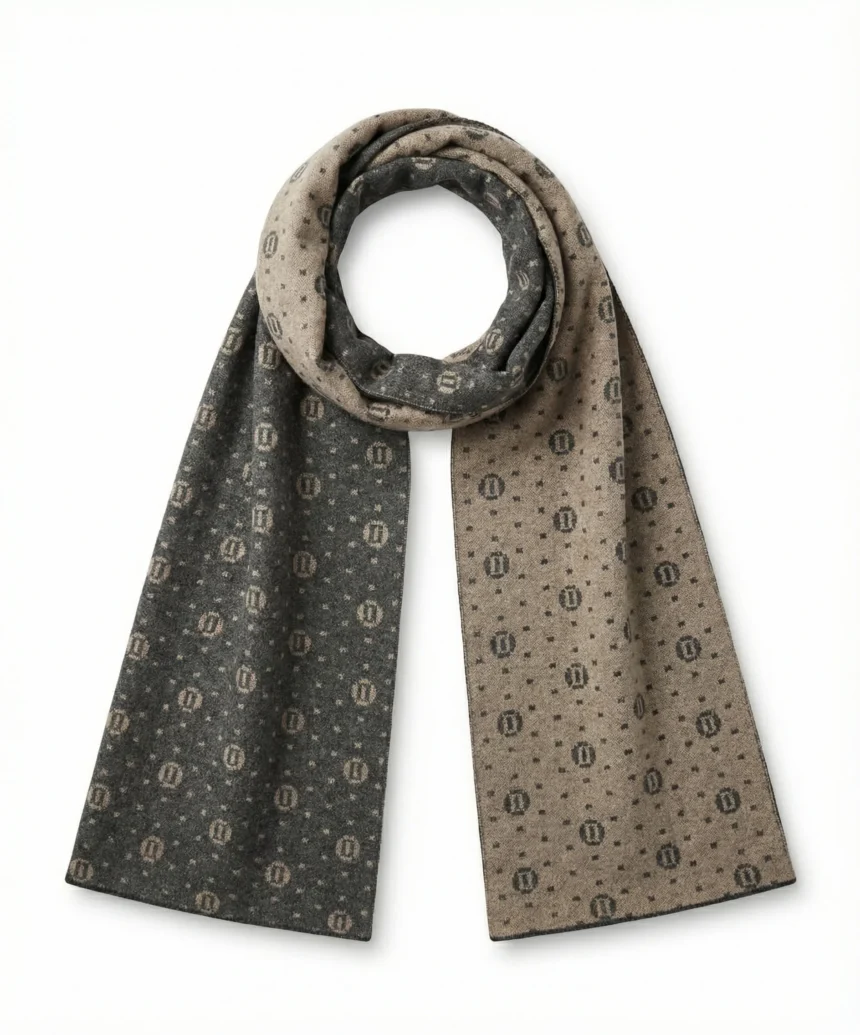 Reversible Beige and Grey Powerloom-made Pashmina Cashmere Scarf