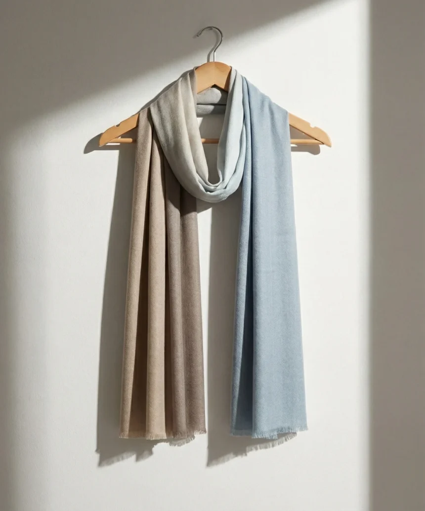 Light Blue and Beige Ombre Pashmina Cashmere Scarf
