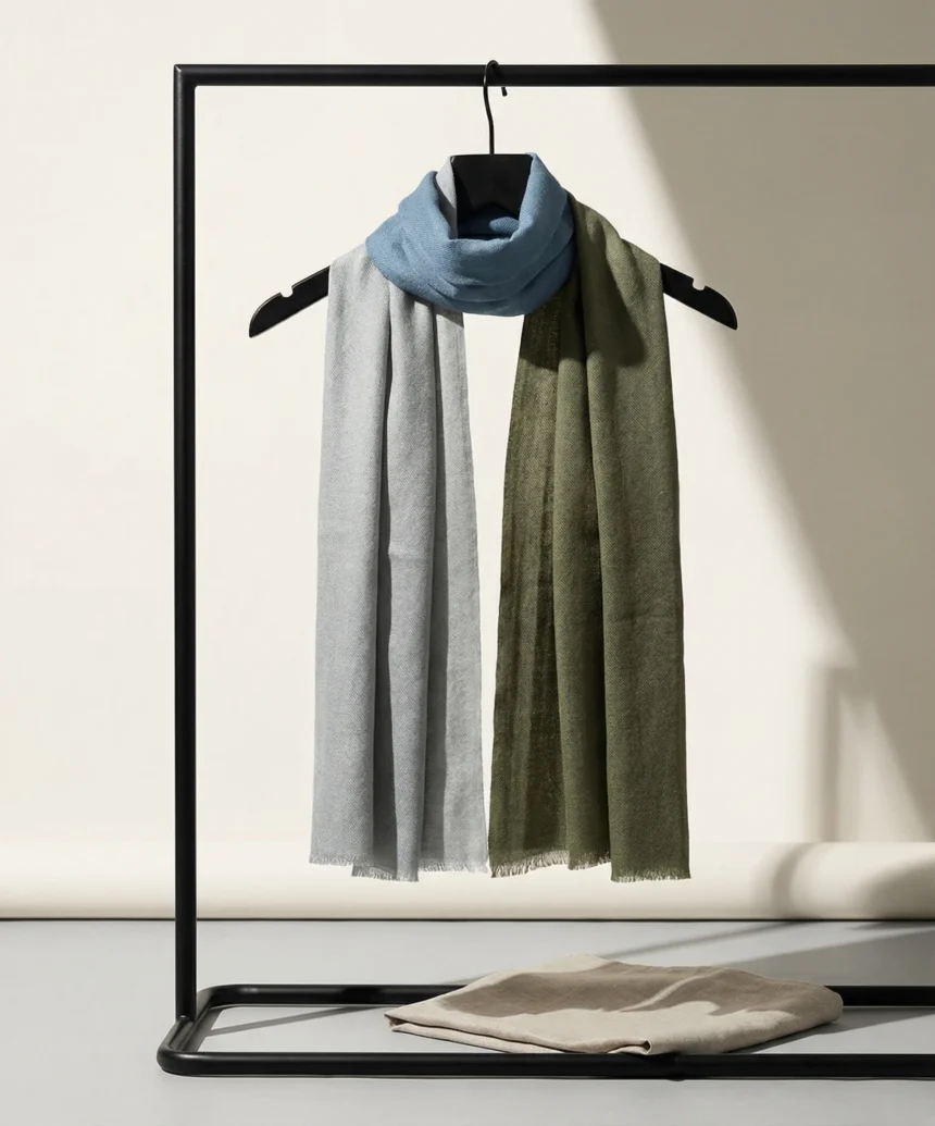 Light Blue and Olive Ombre Pashmina Cashmere Scarf