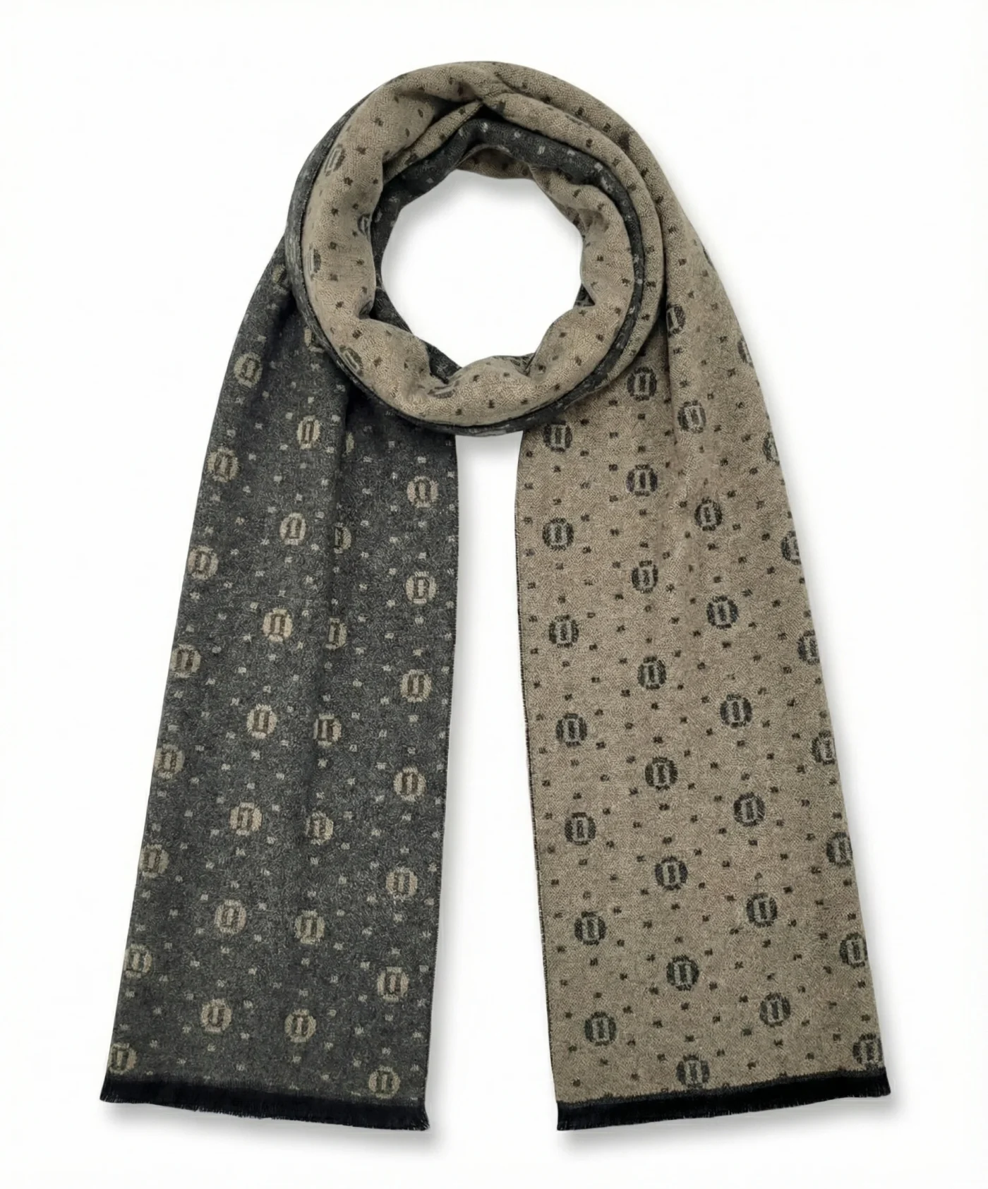 Reversible Beige and Grey Powerloom-made Pashmina Cashmere Scarf - Image 3
