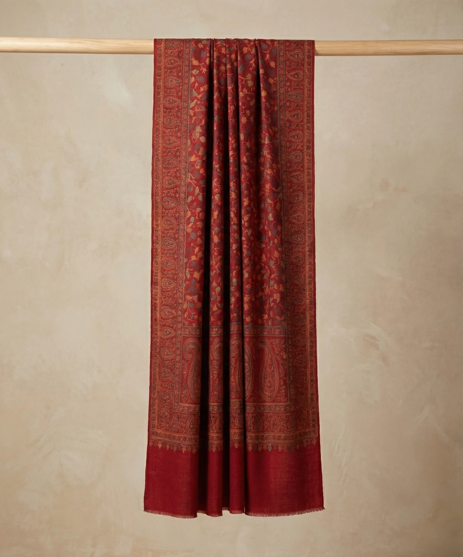 Men’s Red Pashmina Cashmere Shawl With Kani Weave - Image 2