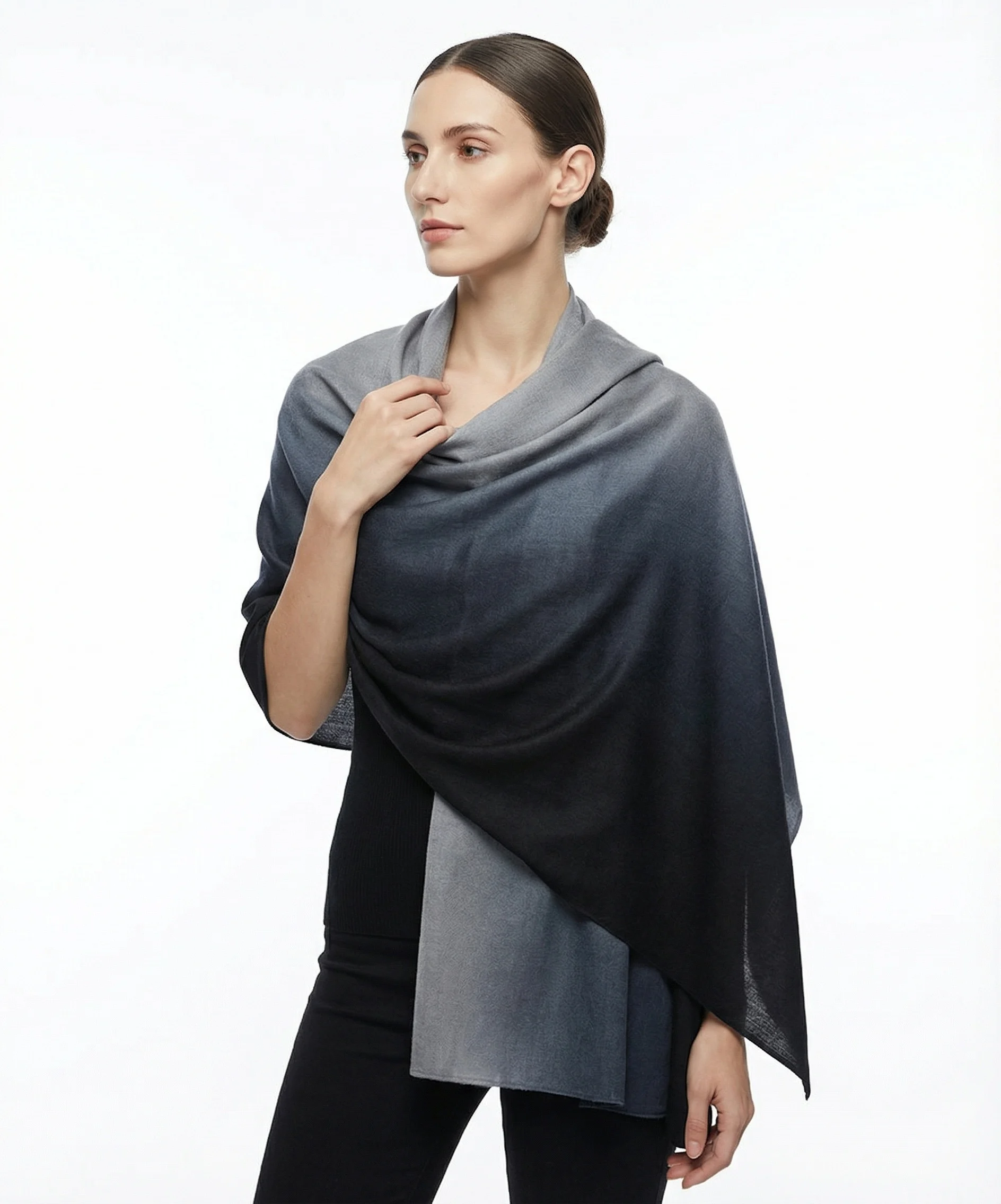 Ombre Pashmina Cashmere Shawl in Gainsboro Grey and Black - Image 6