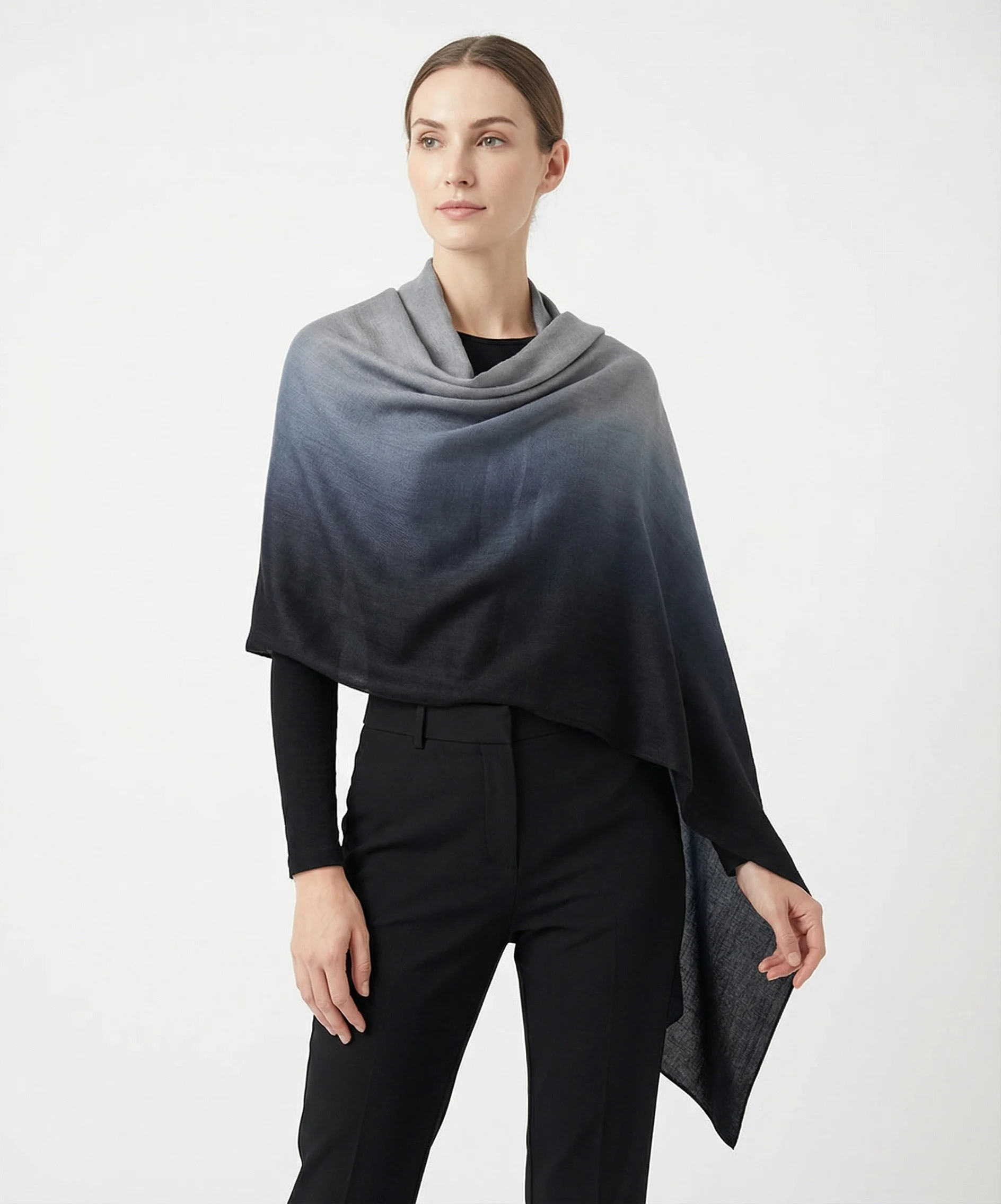 Ombre Pashmina Cashmere Shawl in Gainsboro Grey and Black - Image 7