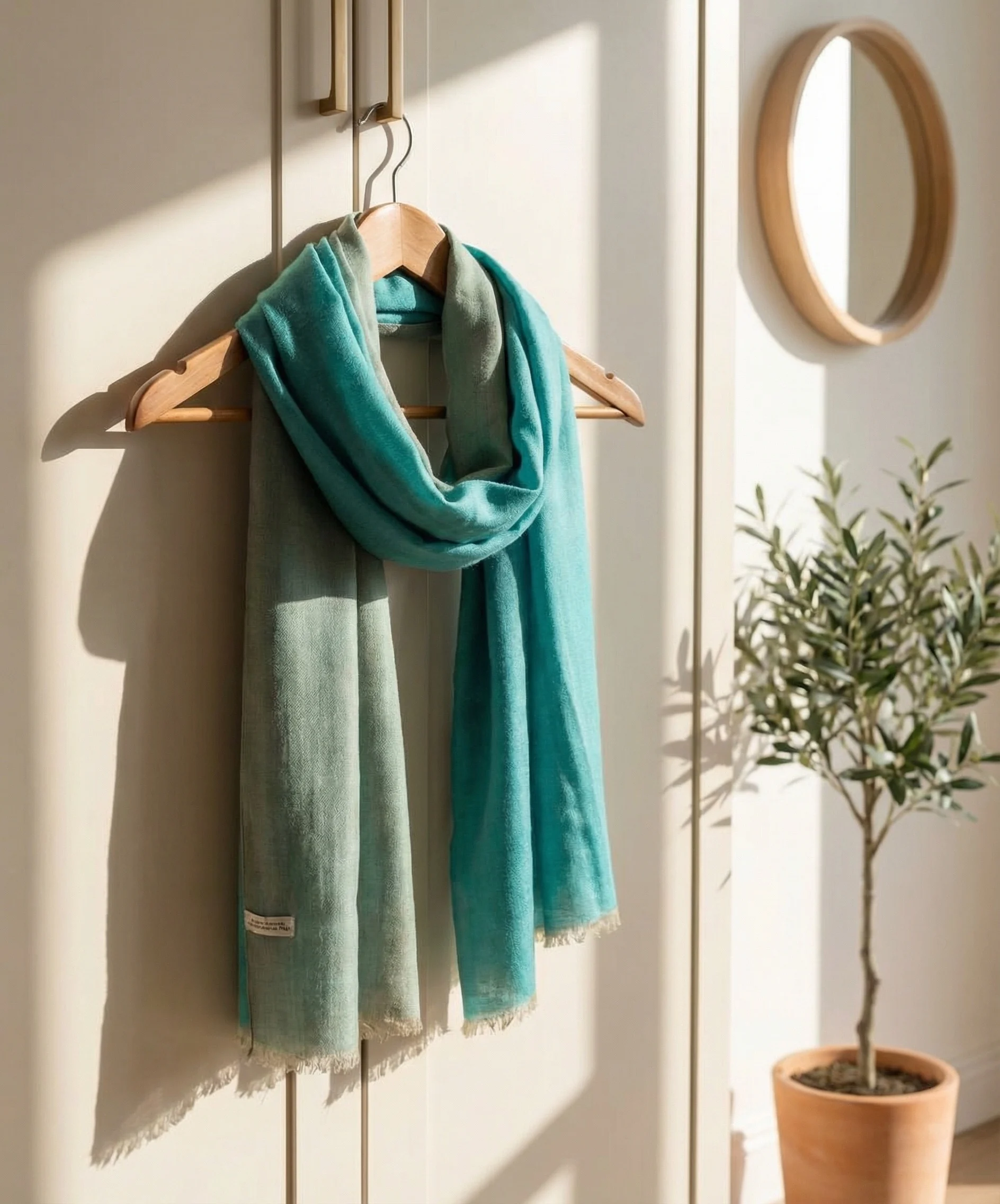 Reversible Turquoise and Grey Zari  Pashmina Cashmere Stole - Image 3