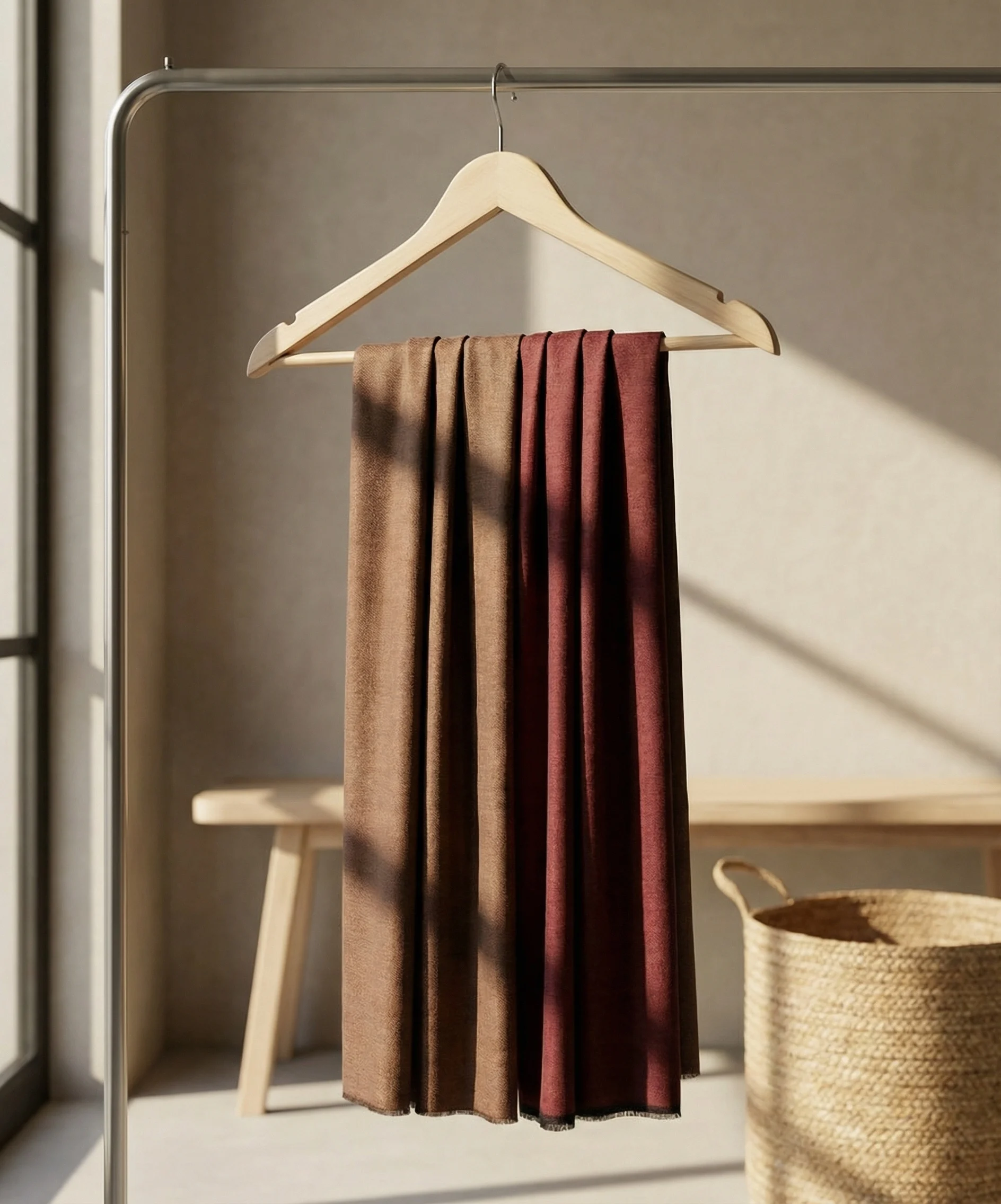 Reversible Beige and Red  Pashmina Cashmere Scarf - Image 4