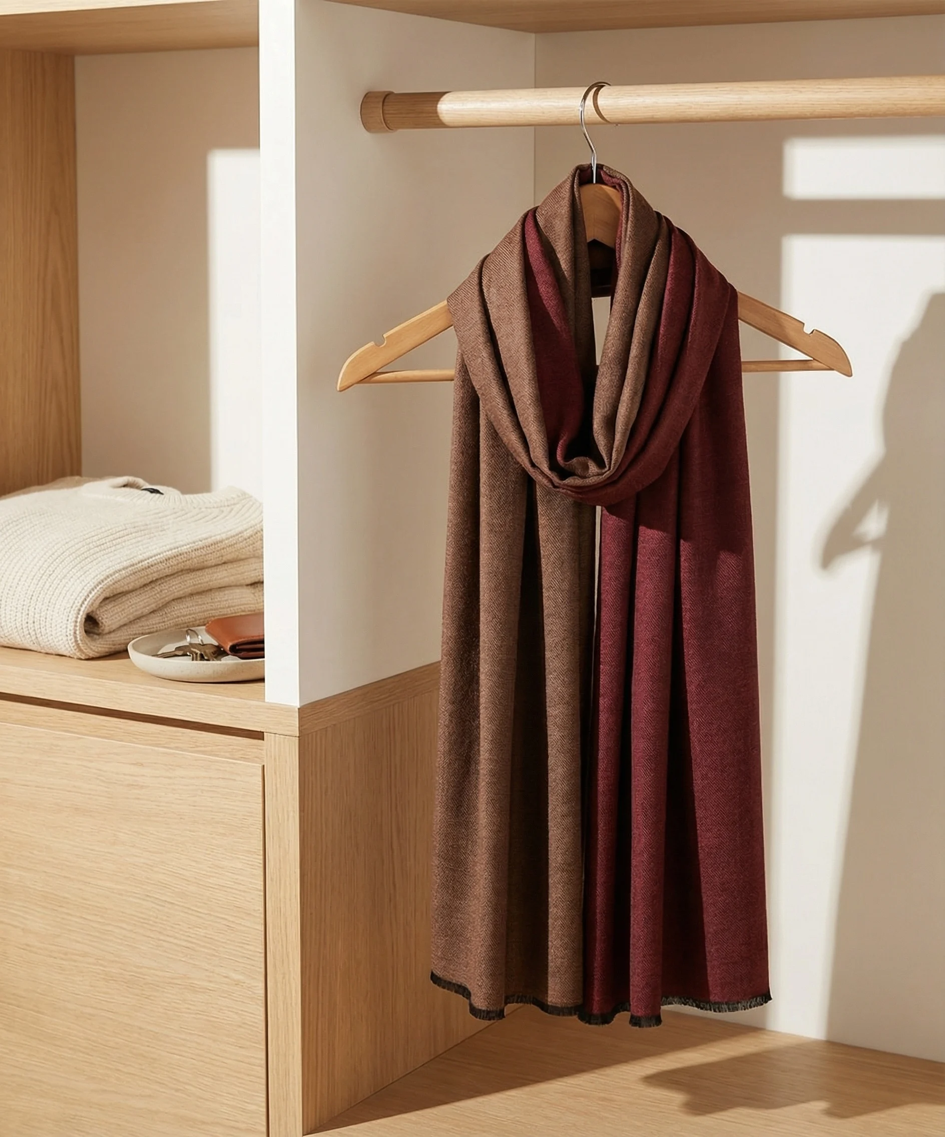 Reversible Beige and Red  Pashmina Cashmere Scarf - Image 2