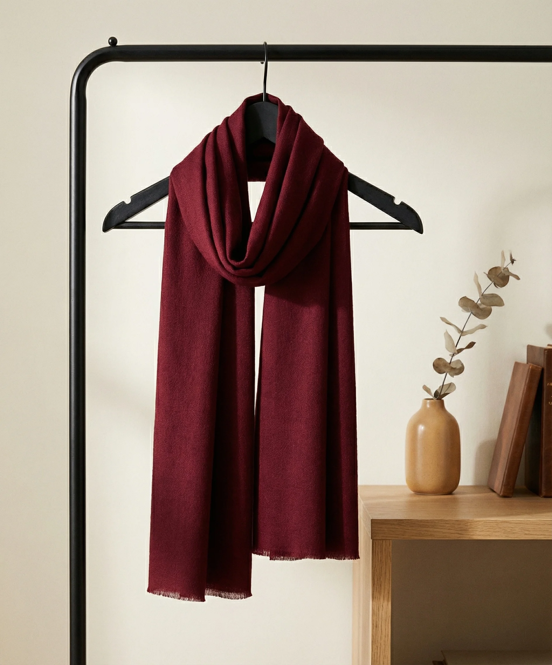 Solid Crimson Pashmina Cashmere Scarf - Image 2