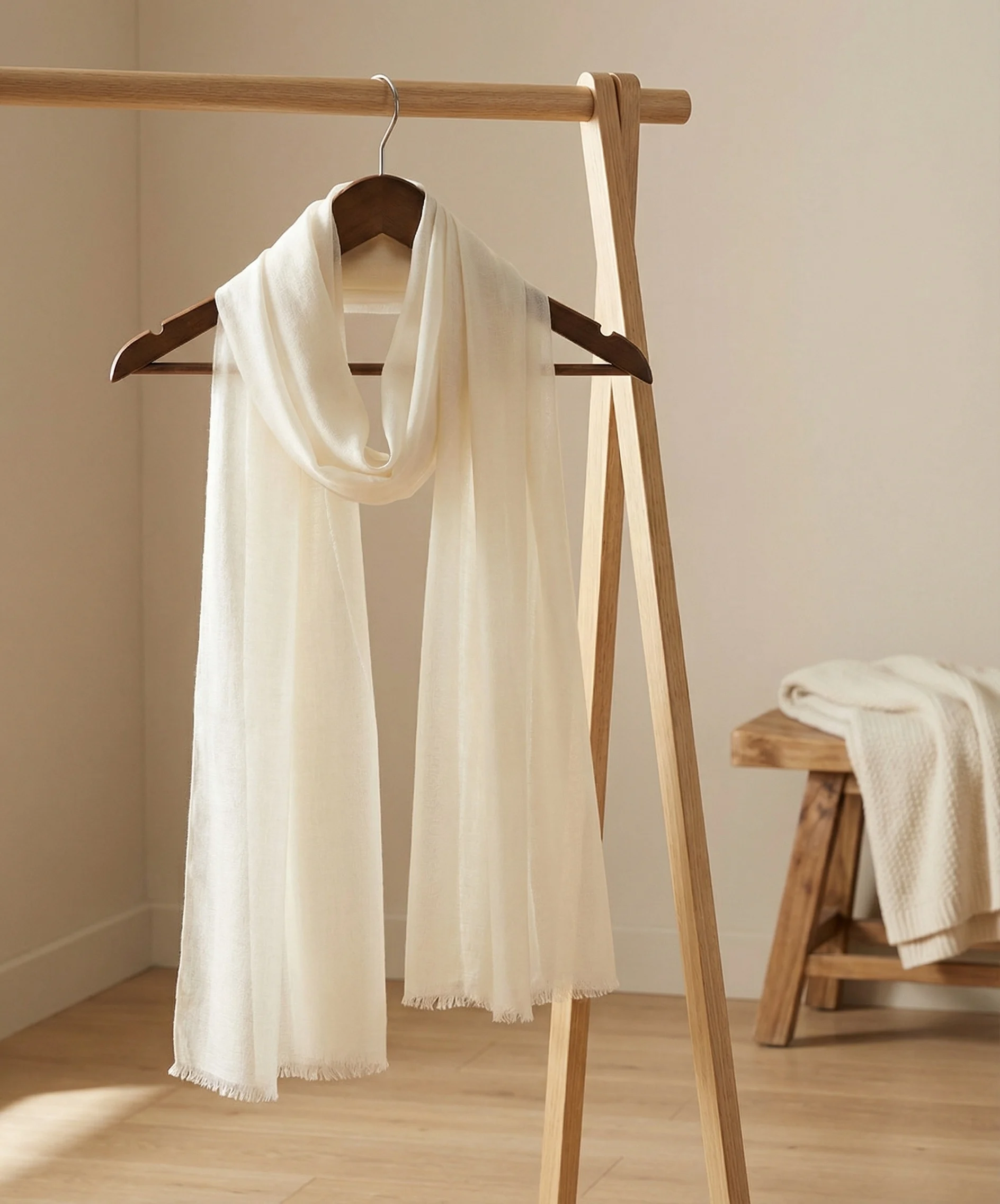 White Pashmina Cashmere Scarf - Image 3