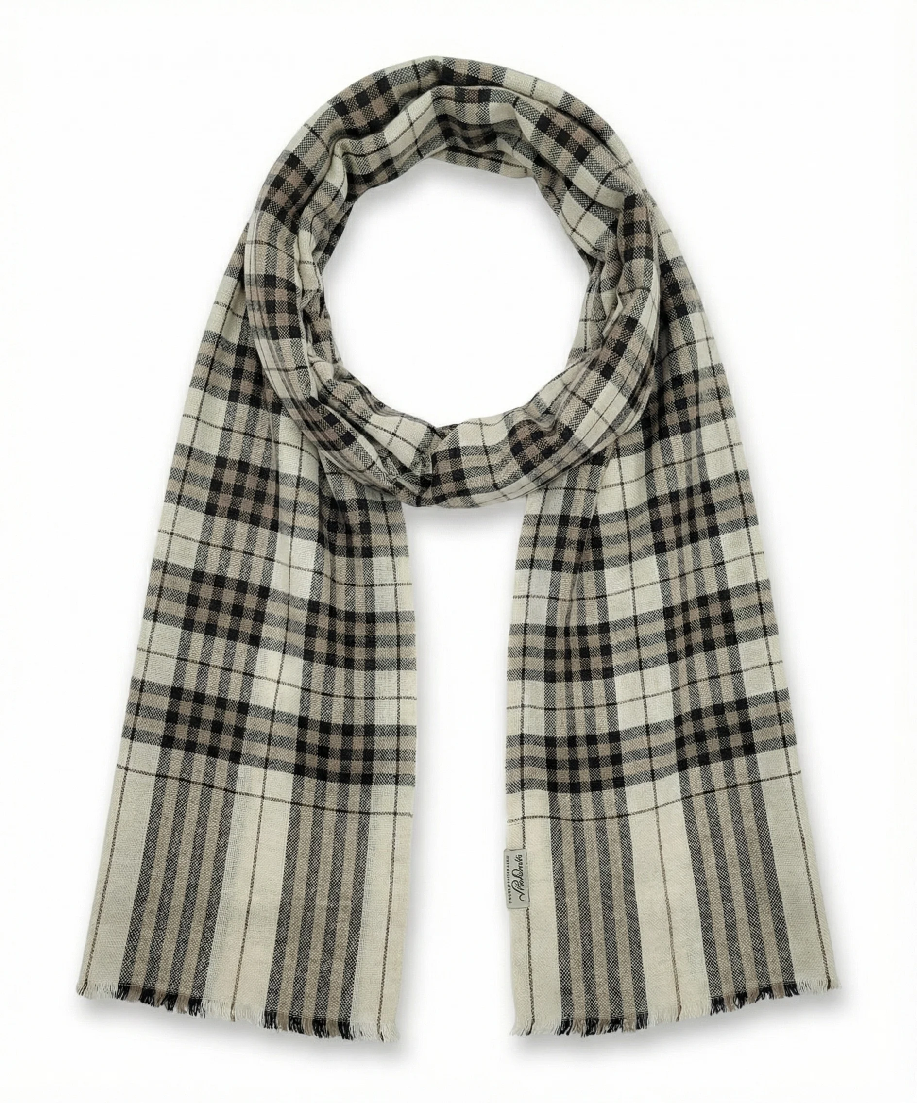 White and Black Tartan Checks Pashmina Cashmere Scarf - Image 4