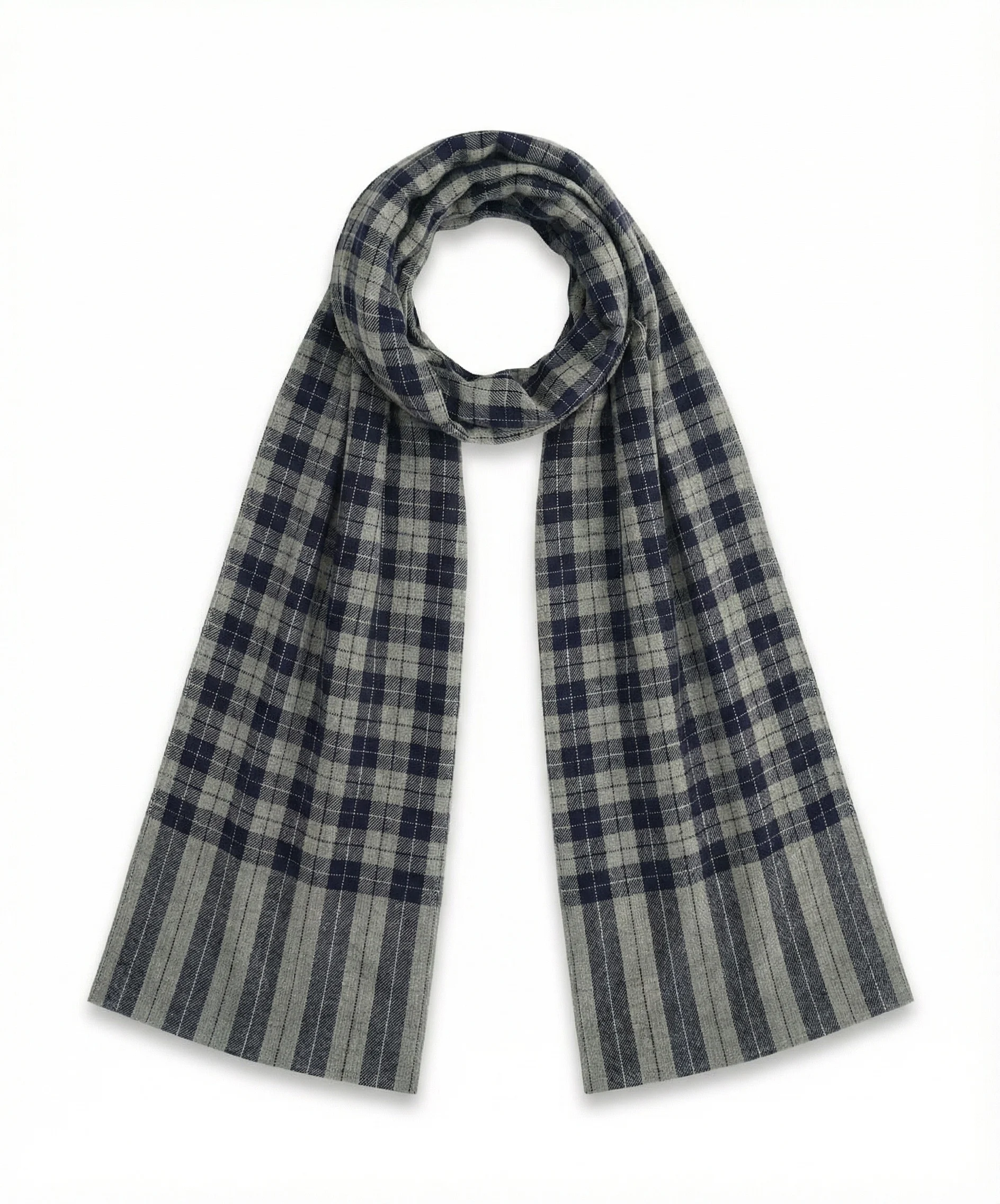 Blue and Grey Tartan Checks Pashmina Cashmere Scarf - Image 3