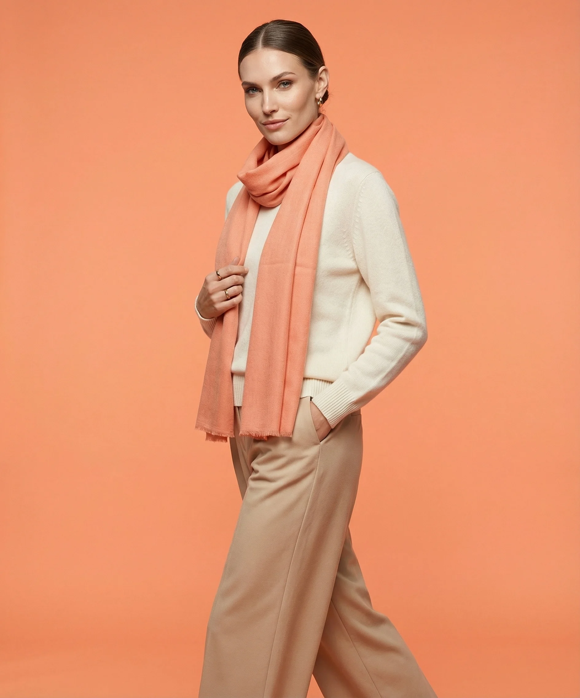Plain Peach Pashmina Cashmere Scarf - Image 7
