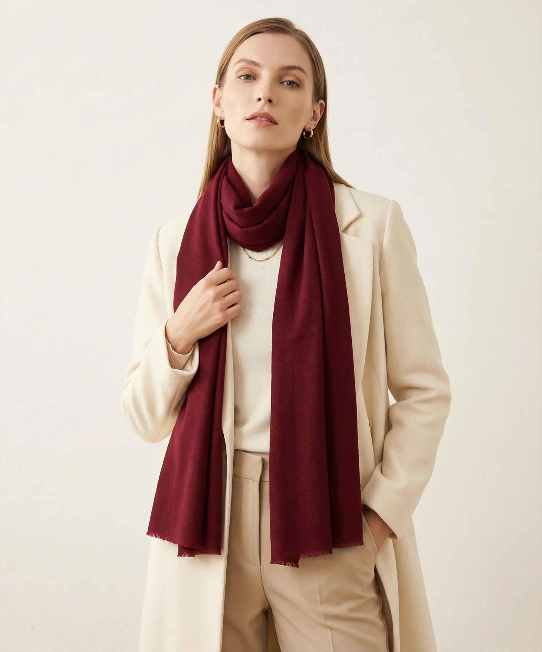 Solid Crimson Pashmina Cashmere Scarf - Image 5