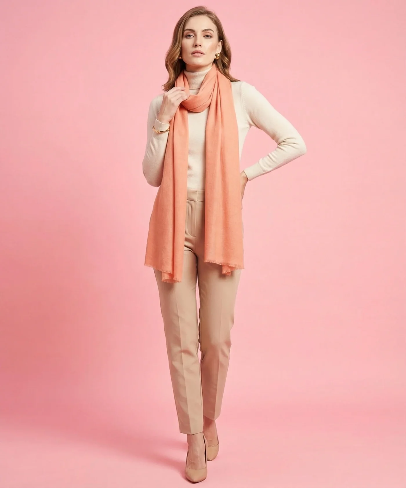 Plain Peach Pashmina Cashmere Scarf - Image 6