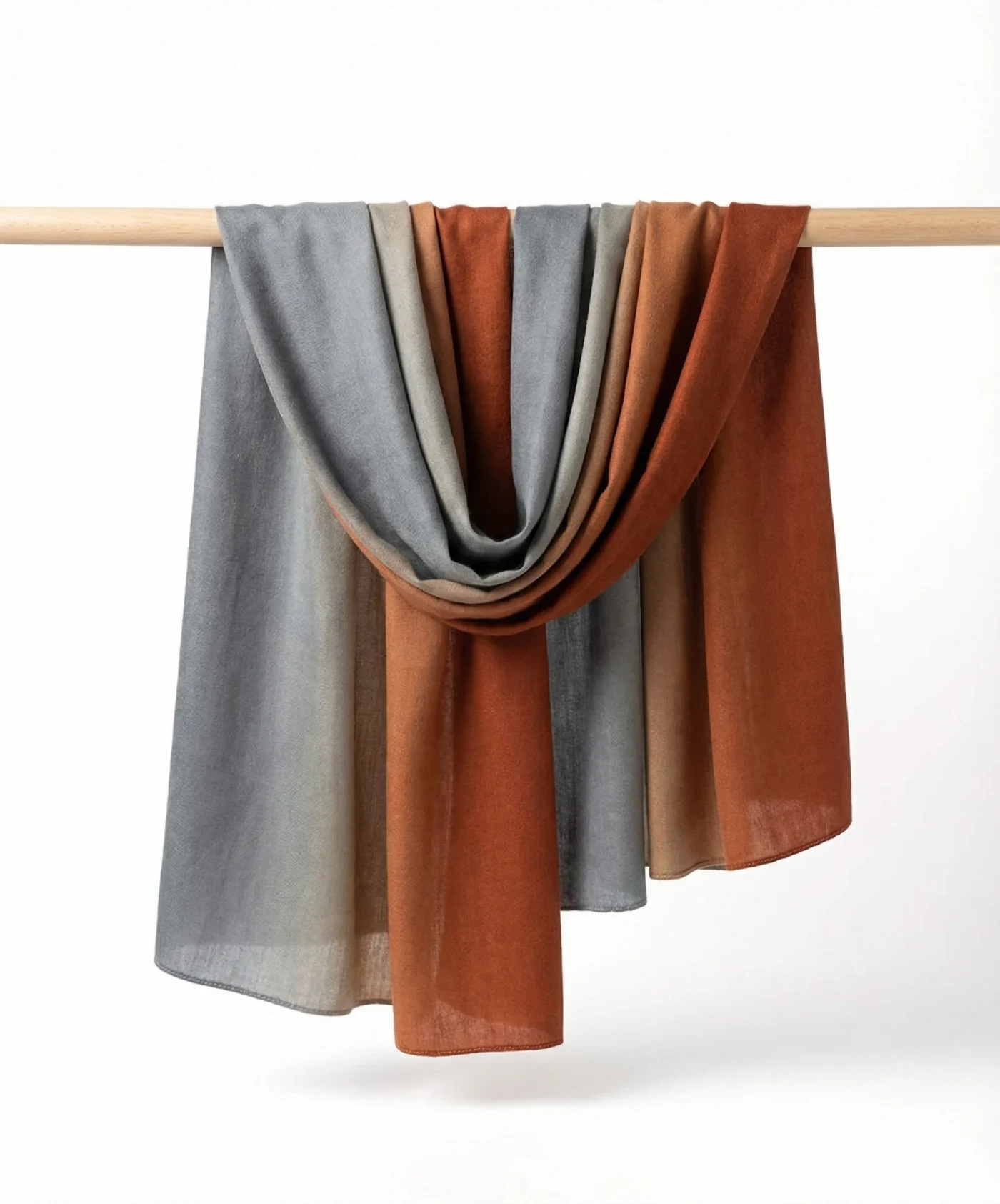 Ombre Pashmina Cashmere Shawl in Stale Grey and Rust Brown - Image 3