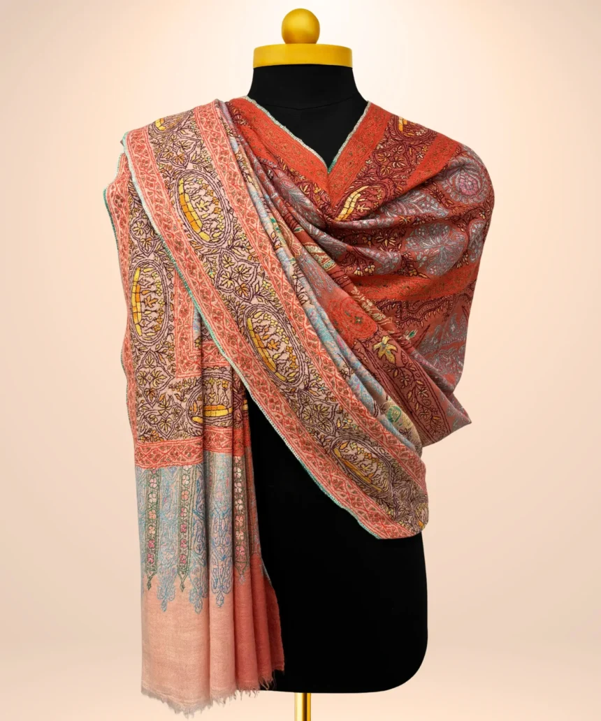 Handmade Pashmina Jamawar Shawl in Mellow Amber