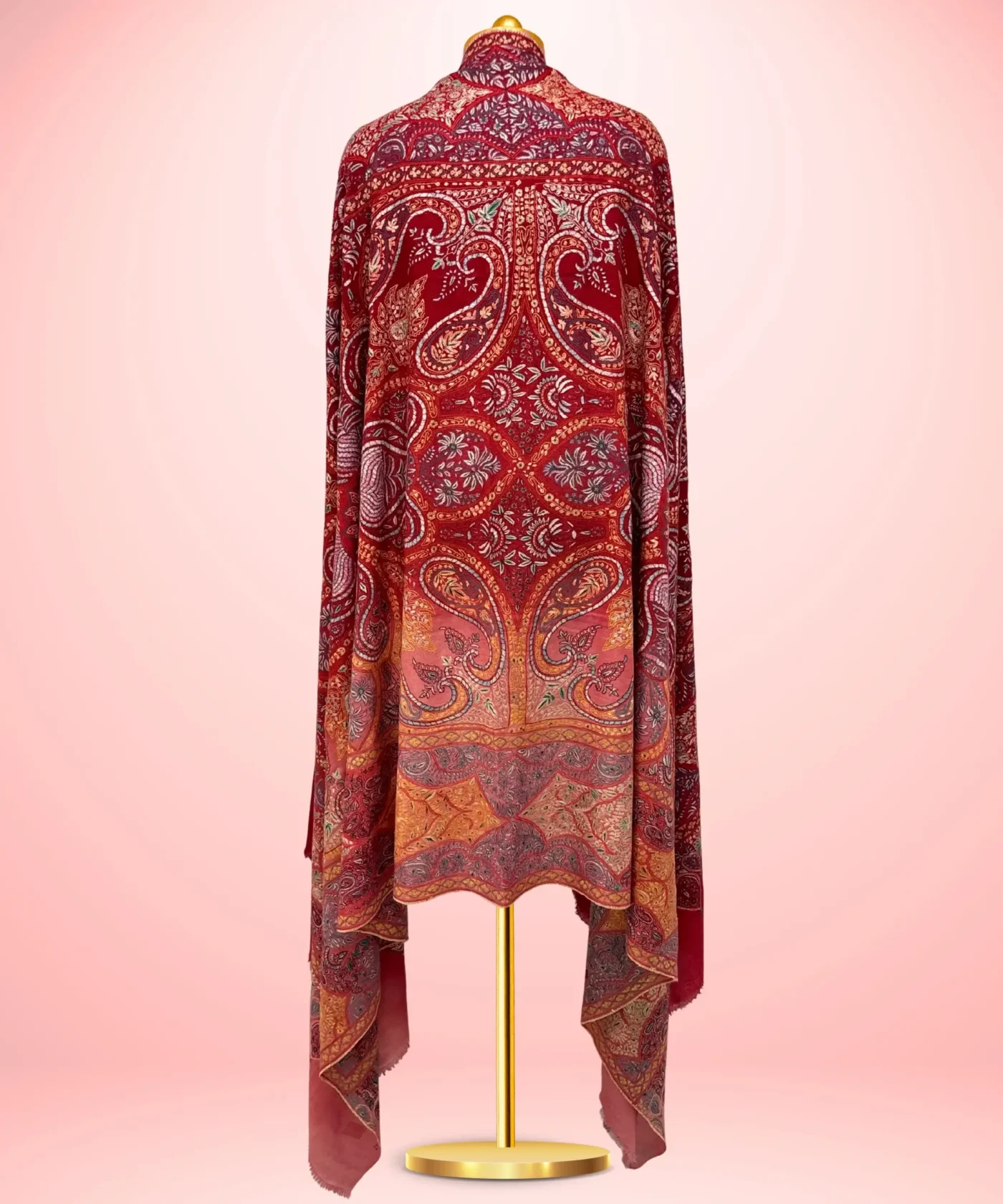 Handmade Jamawar Pashmina Shawl Ochre Red - Image 3