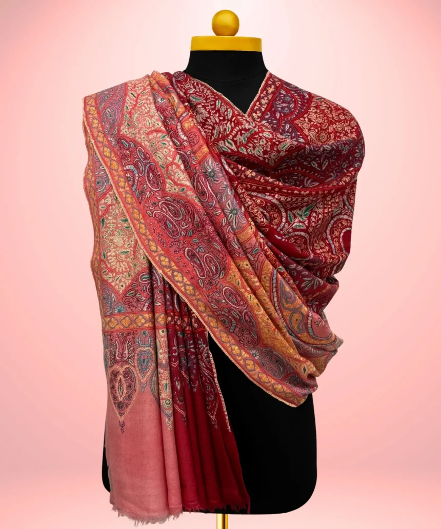 Handmade Jamawar Pashmina Shawl Ochre Red