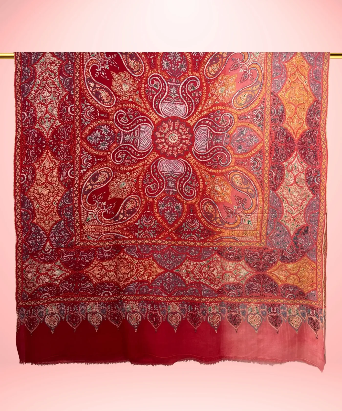 Handmade Jamawar Pashmina Shawl Ochre Red - Image 2