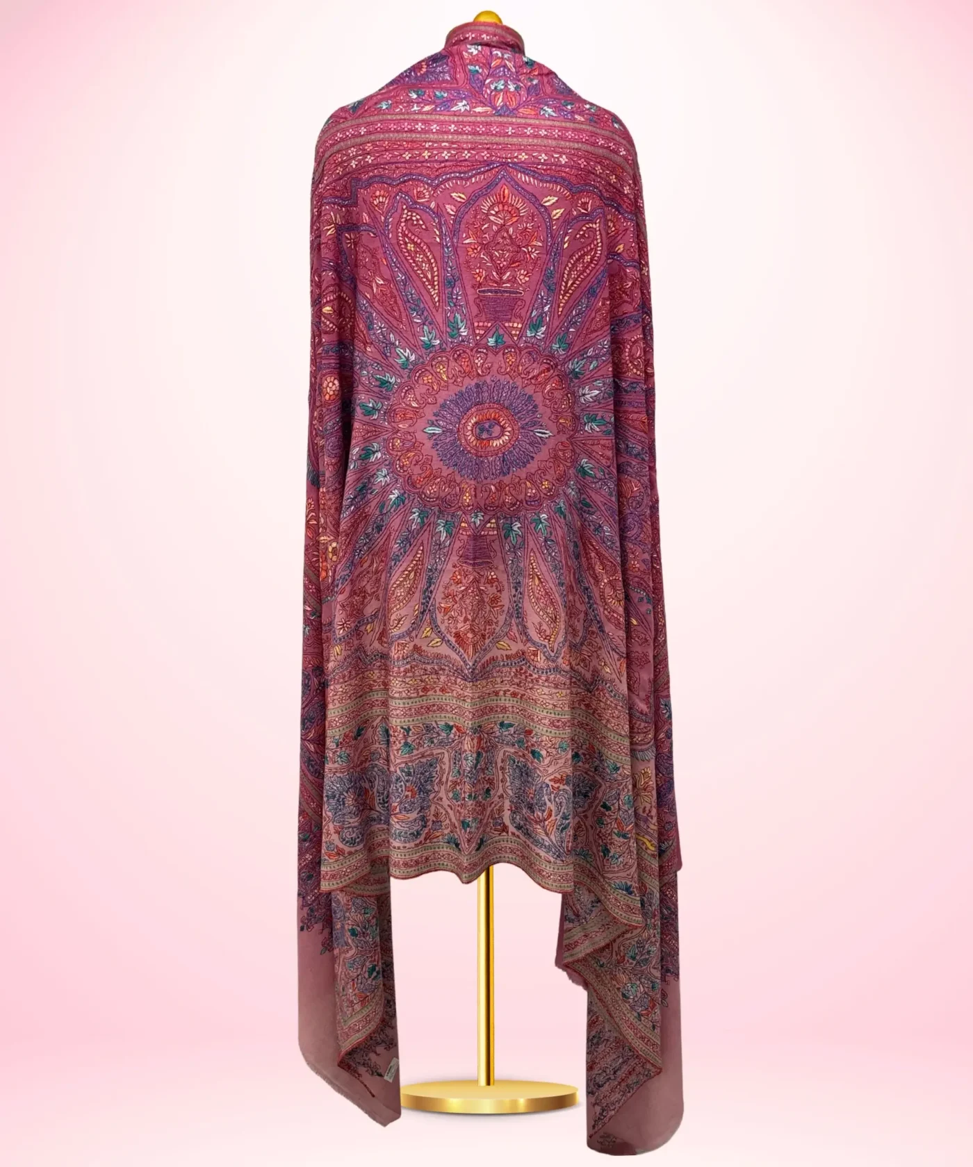 Handmade Pashmina Jamawar Shawl in Antique Rose - Image 2