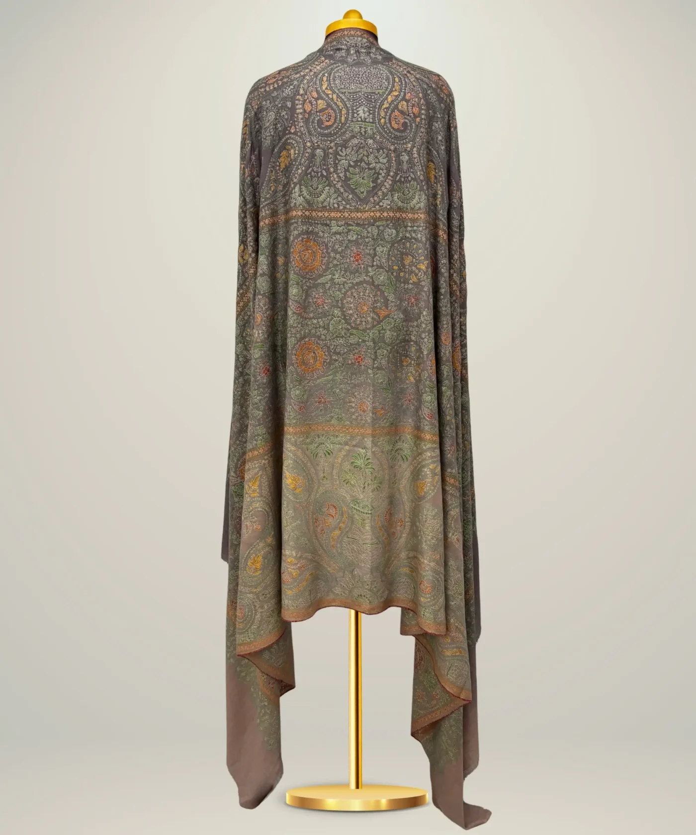 Handmade Pashmina Jamawar Shawl in Slate Grey - Image 2