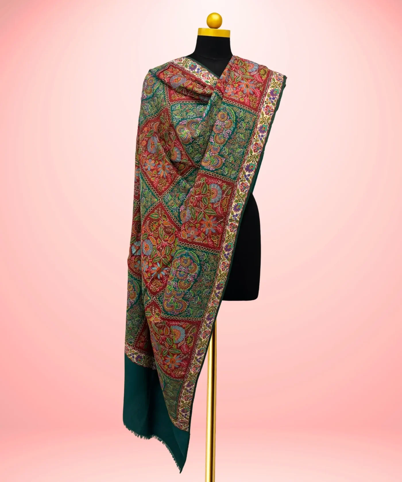 Handmade Jamawar Kalamkari Pashmina Shawl - Image 3