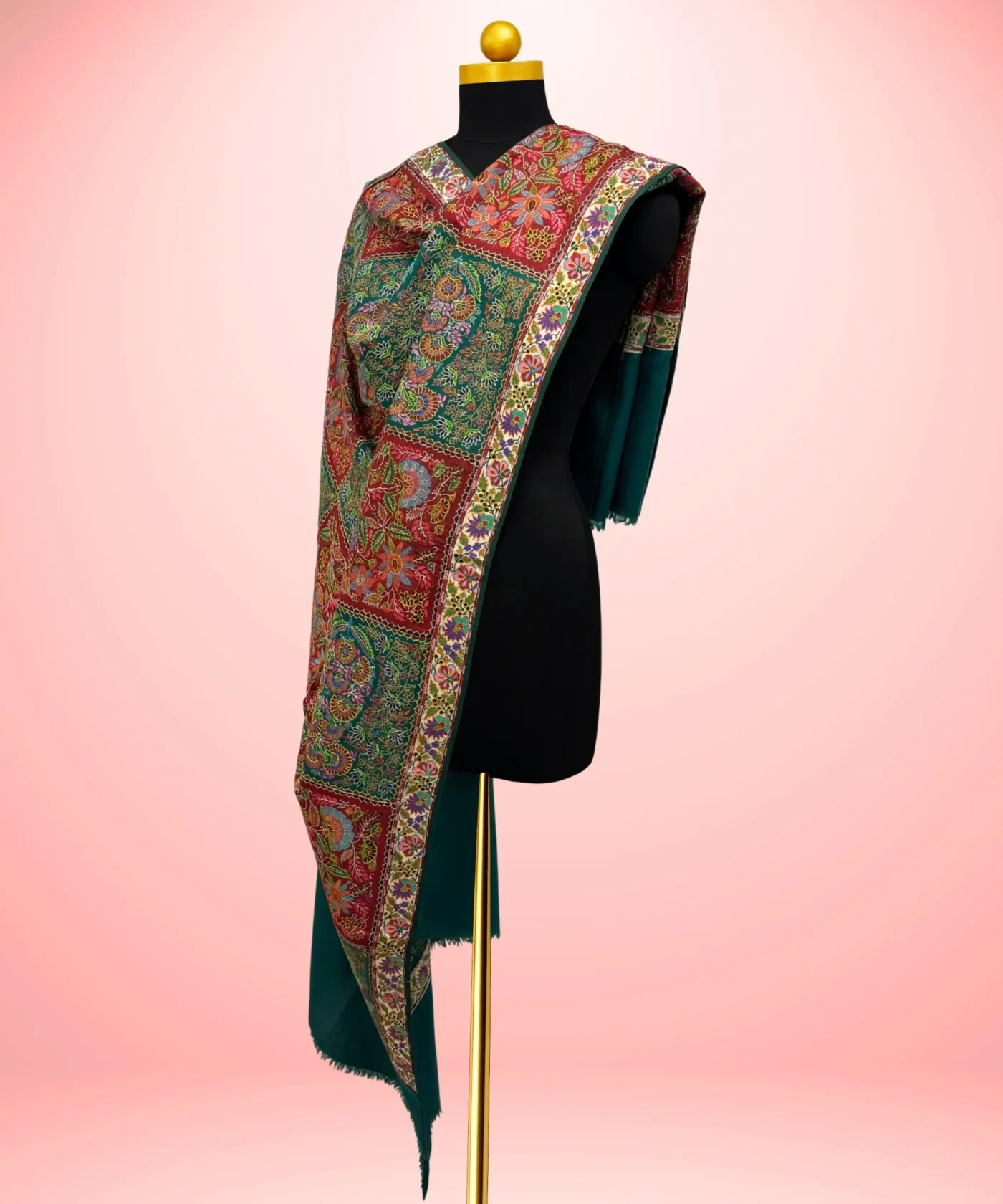 Handmade Jamawar Kalamkari Pashmina Shawl - Image 4