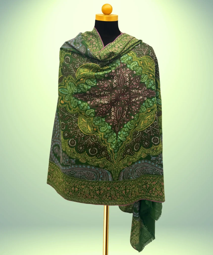 Handmade Green Jamawar Sozni Pashmina Shawl