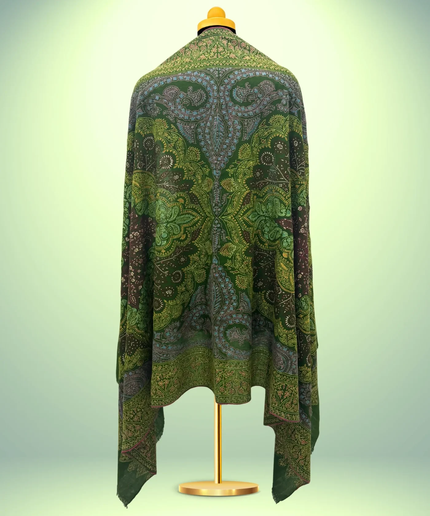 Handmade Green Jamawar Sozni Pashmina Shawl - Image 5