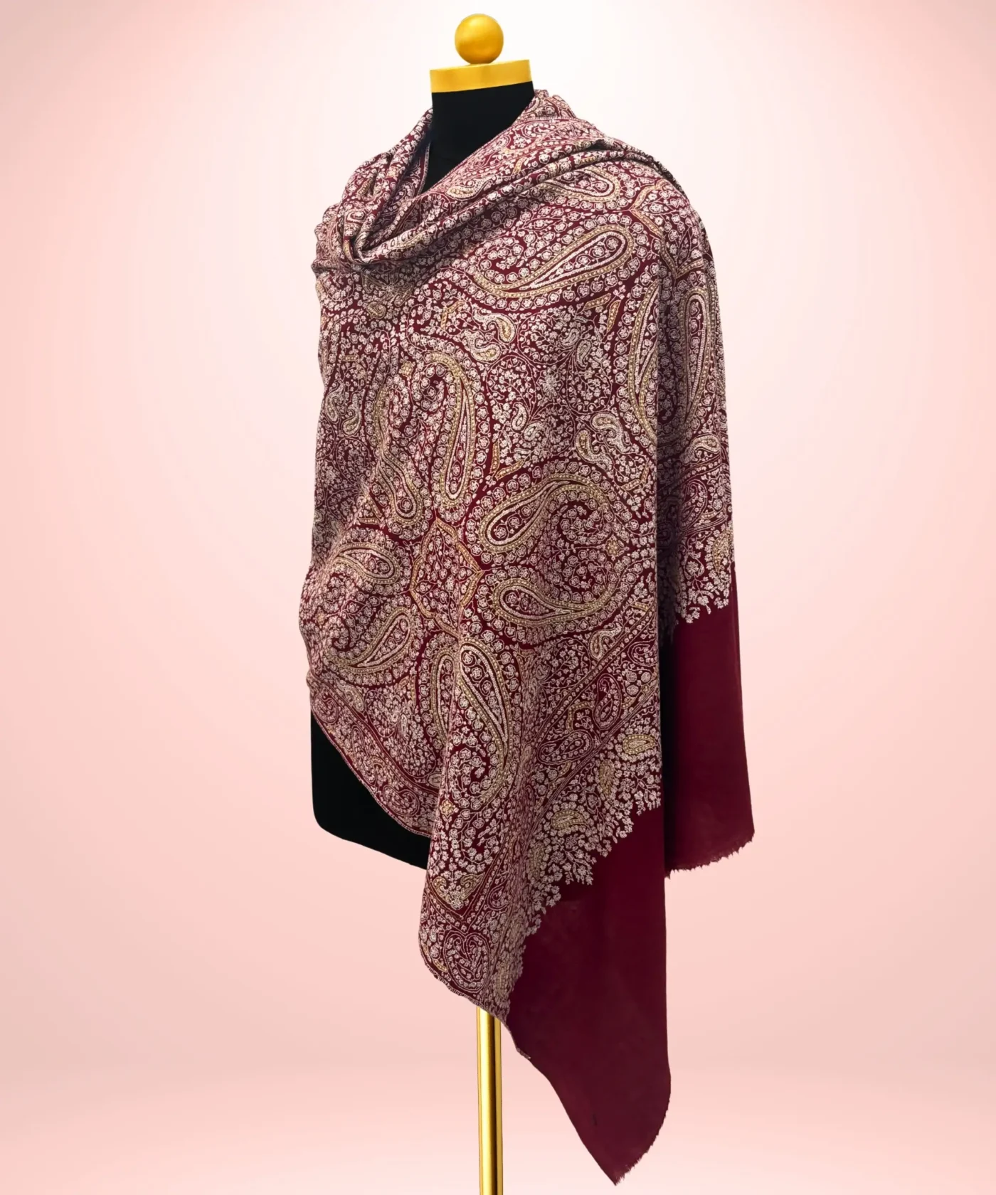 Handmade Jamawar Pashmina Shawl With Sozni Embroidery - Image 3