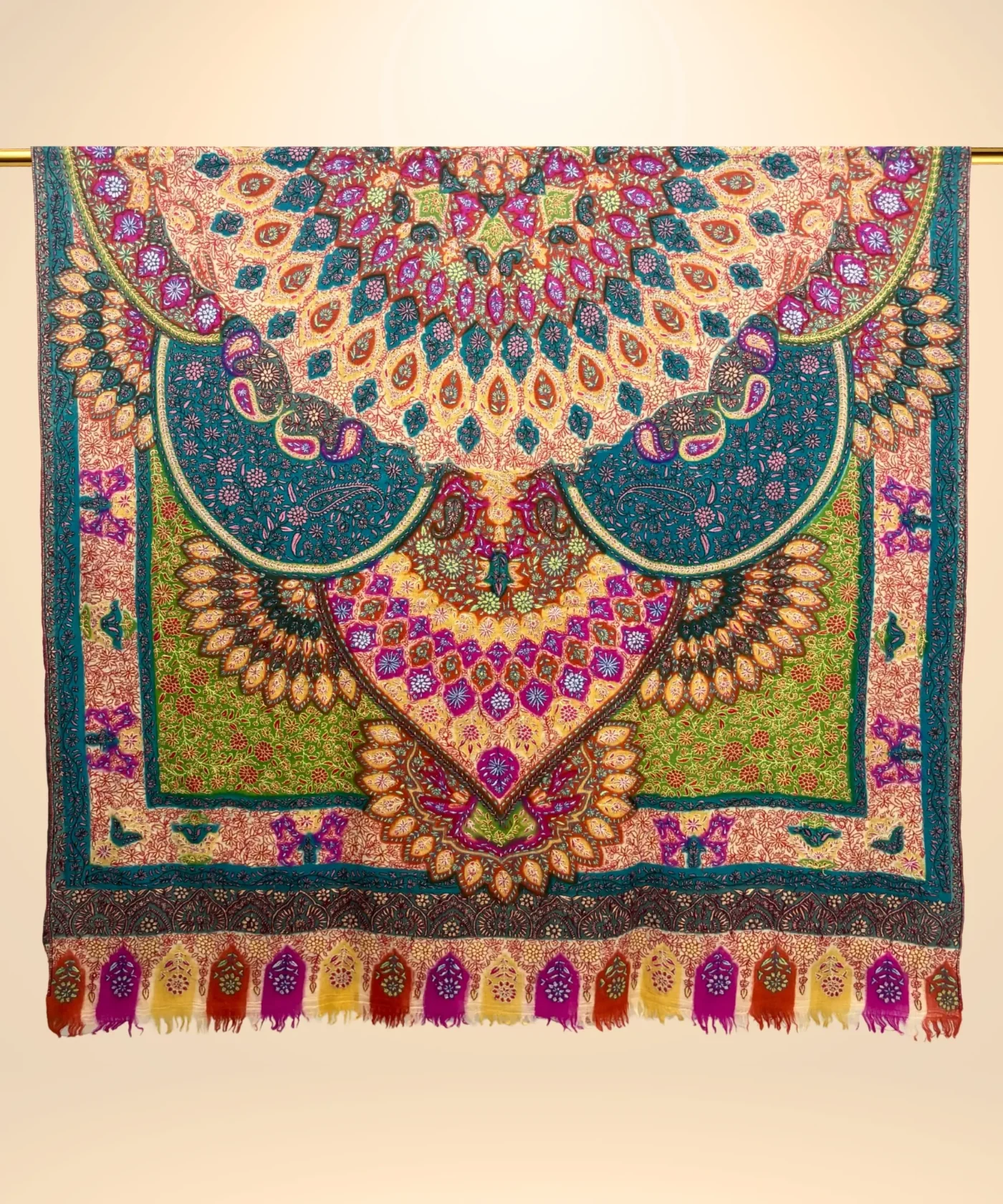 Handmade Pashmina Kalamkari Shawl With Sozni Embroidery - Image 2