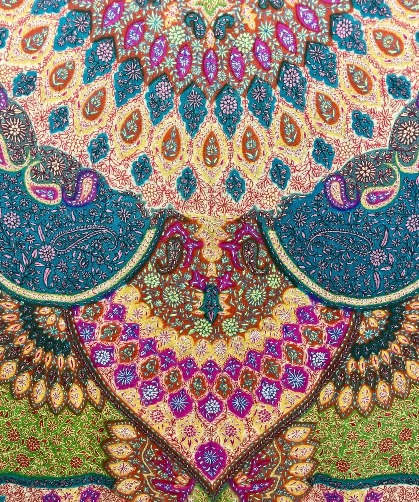 Handmade Pashmina Kalamkari Shawl With Sozni Embroidery - Image 3