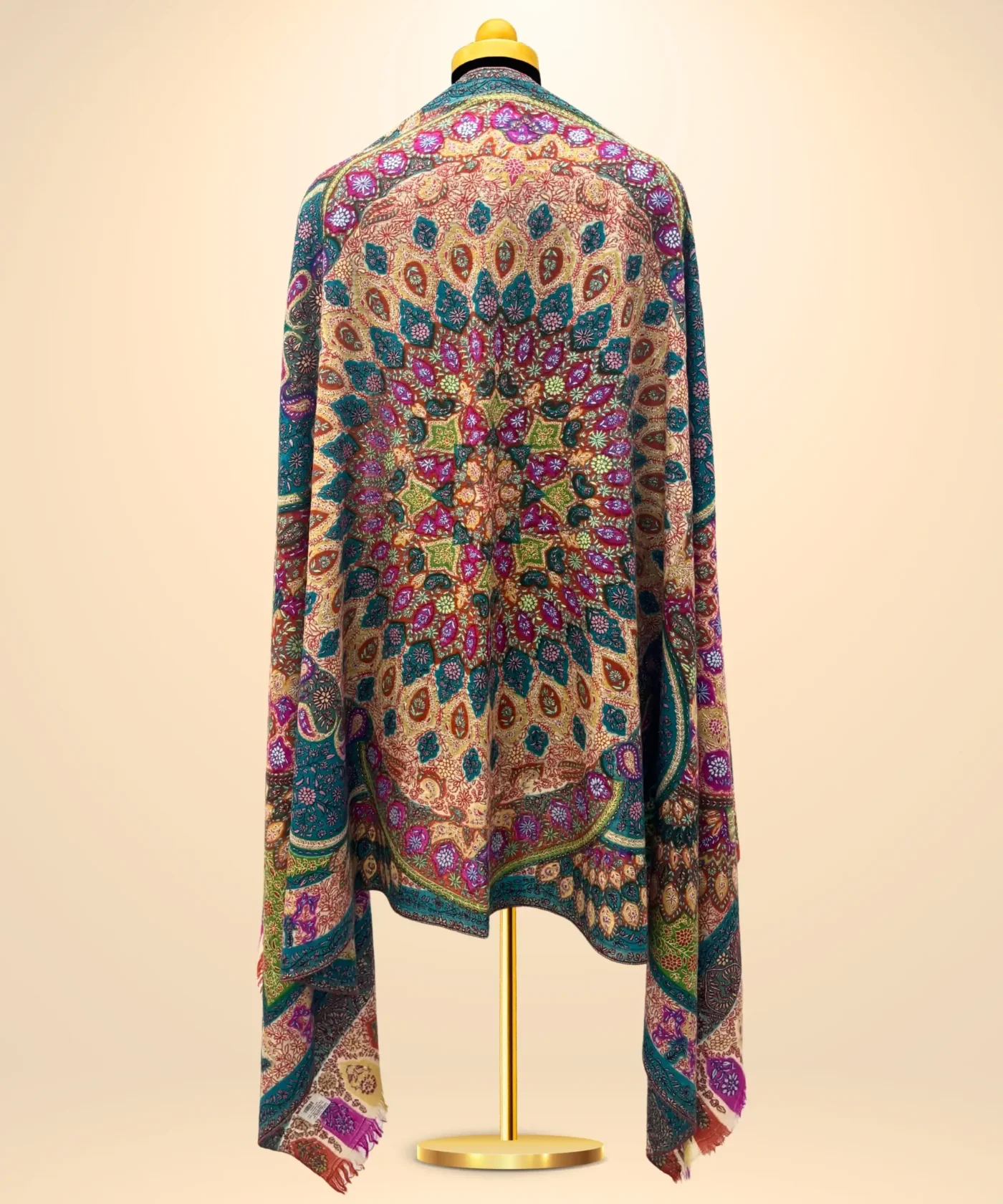 Handmade Pashmina Kalamkari Shawl With Sozni Embroidery - Image 4