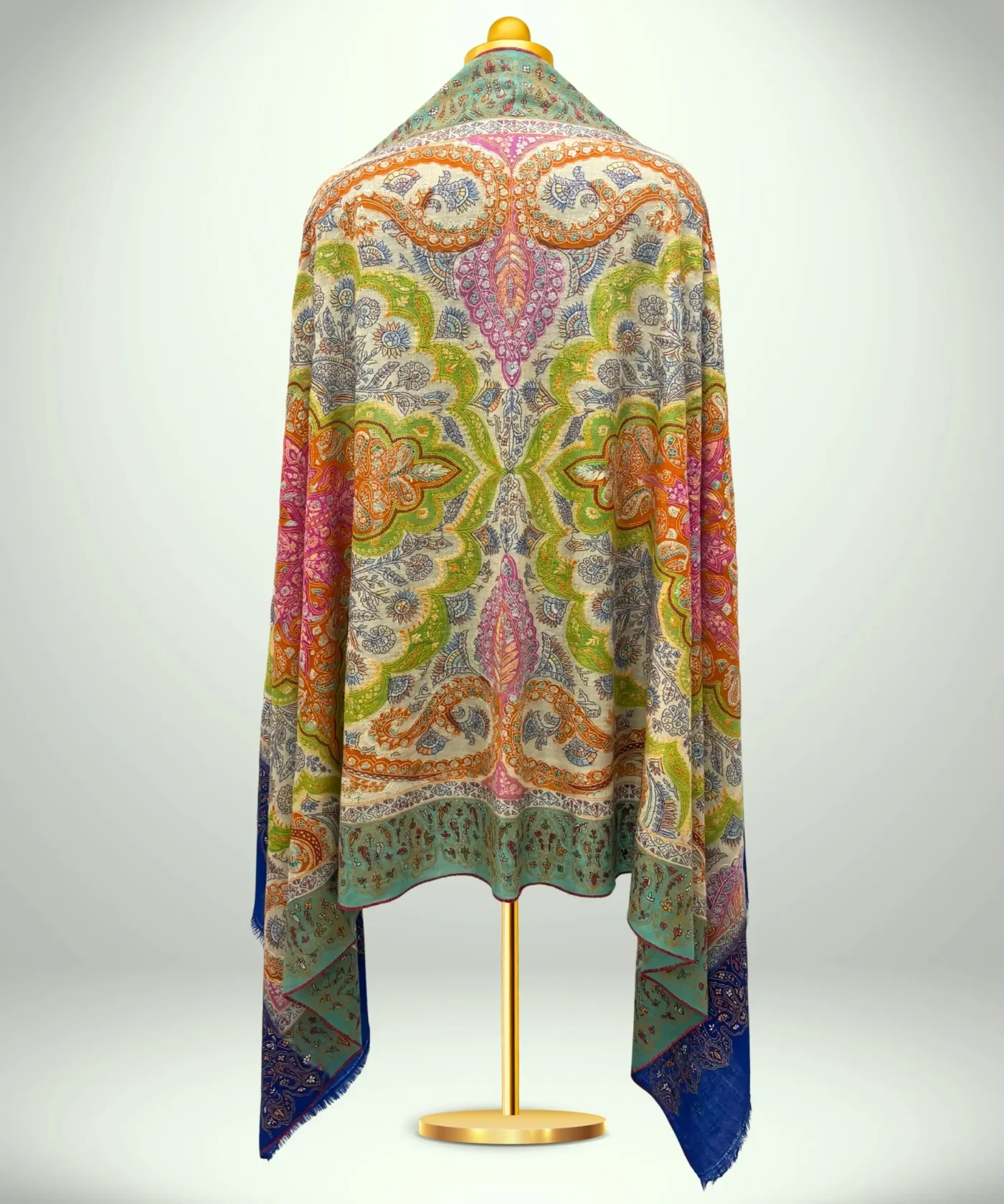 Handmade Pashmina Kalamkari Shawl With Sozni Embroidery - Image 2