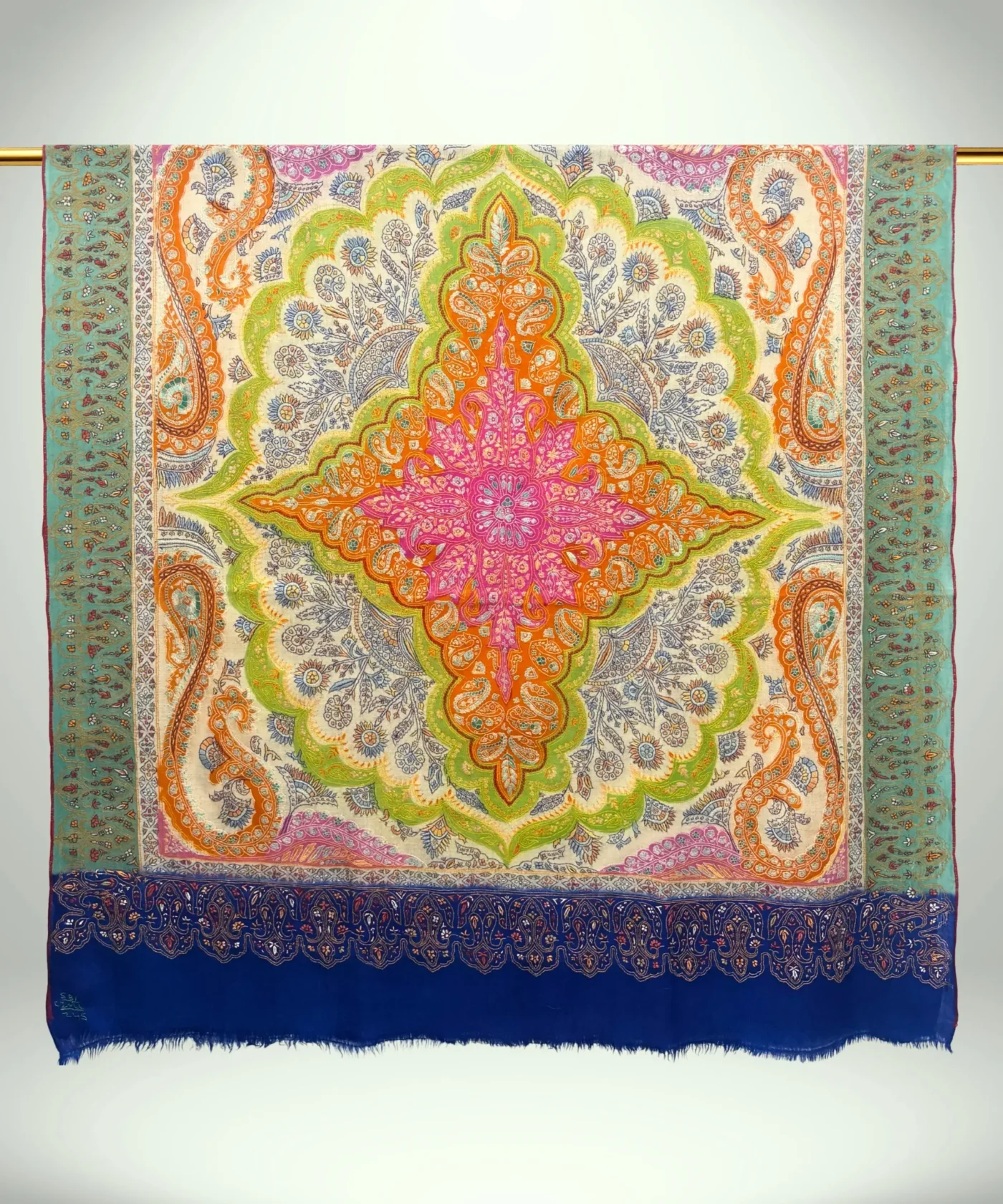 Handmade Pashmina Kalamkari Shawl With Sozni Embroidery - Image 3