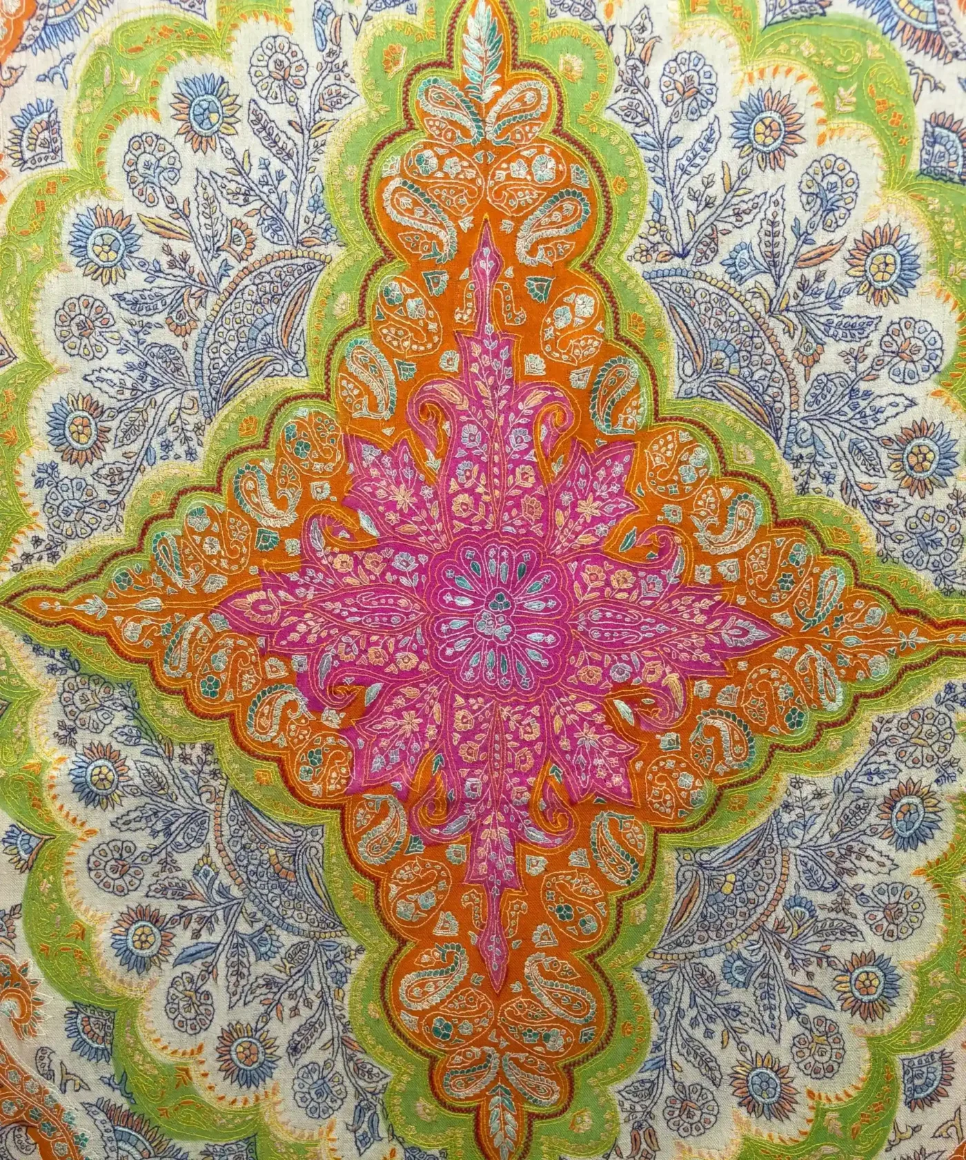 Handmade Pashmina Kalamkari Shawl With Sozni Embroidery - Image 4